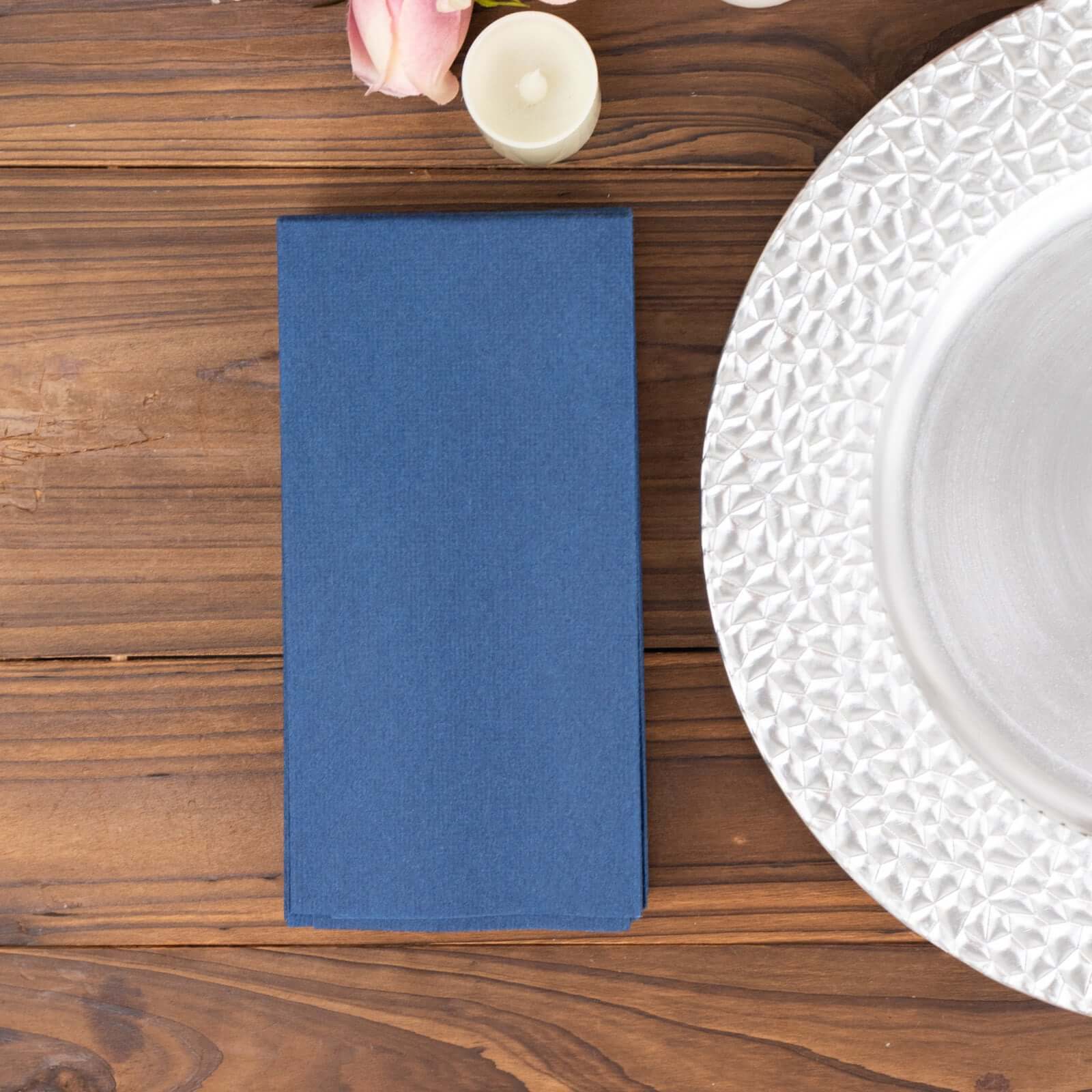 20-Pack Paper Linen-Like Napkins Navy Blue - Disposable Hygienic Airlaid Guest Towels 8.5"x4"