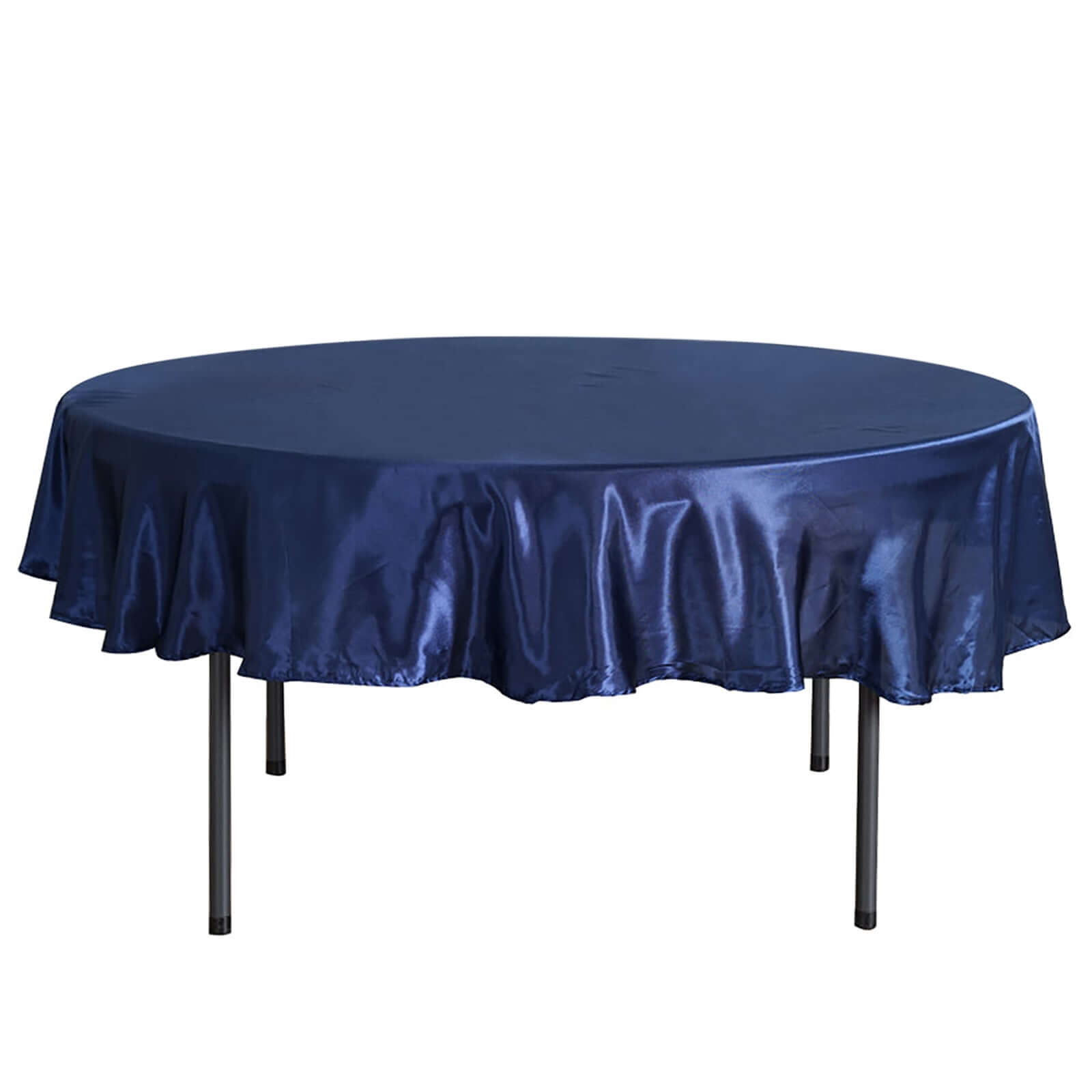 90" Navy Blue Satin Round Tablecloth