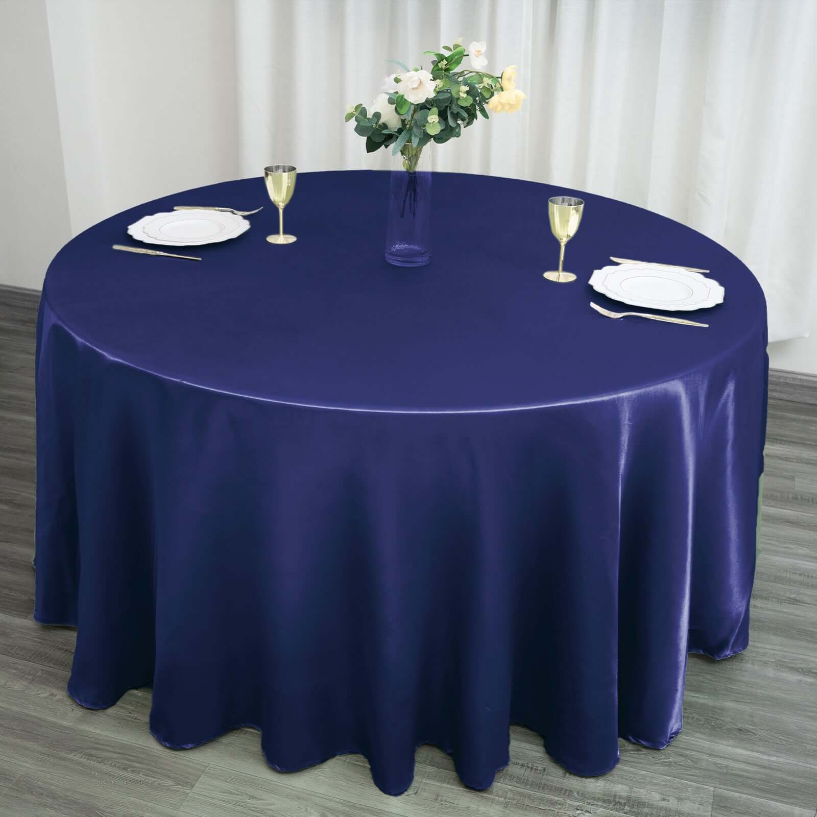 Satin 120" Round Tablecloth Navy Blue - Stylish Seamless Table Cover