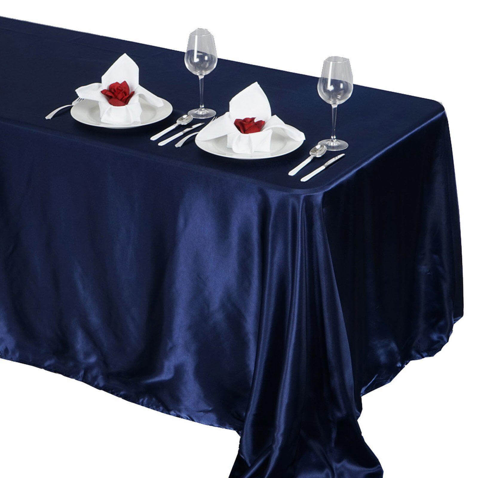 Satin Rectangular 90"x132" Tablecloth Navy Blue Satin - Seamless Table Cover