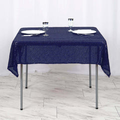54"x54" Navy Blue Sequin Square Tablecloth