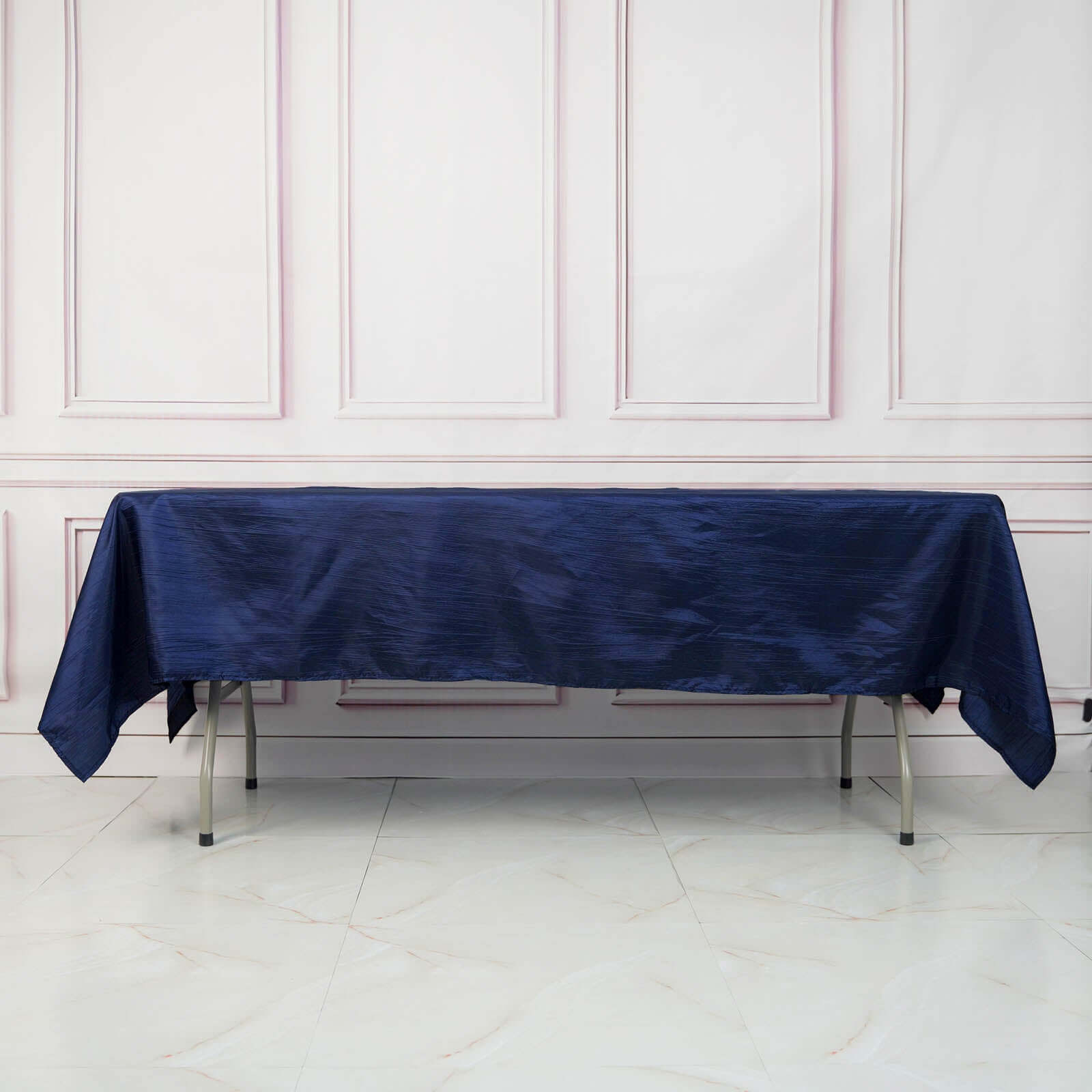 Taffeta 60"x102" Rectangle Tablecloth Navy Blue - Accordion Crinkle Table Cover
