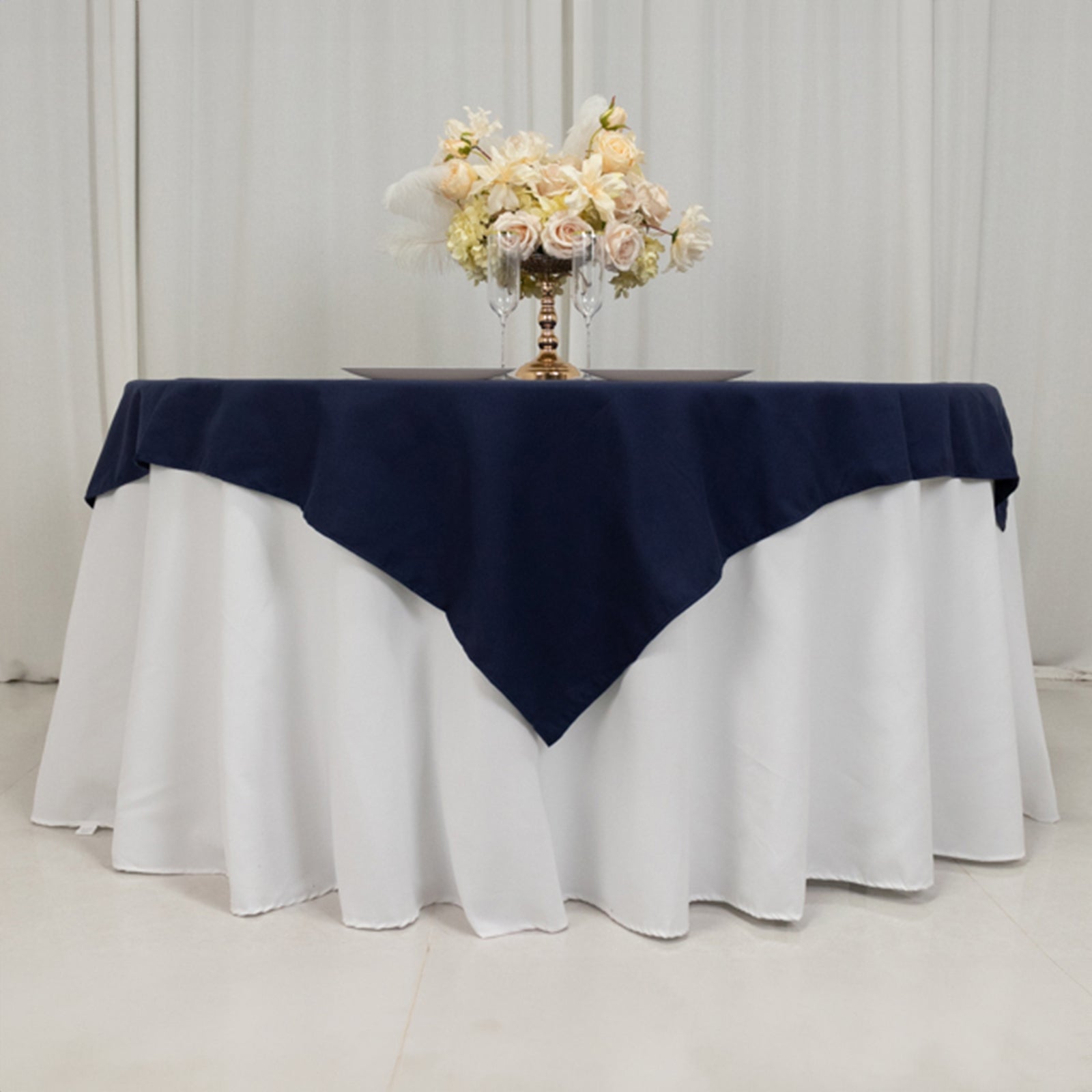 Cotton Blend 54"x54" Table Overlay Square Tablecloth Navy - Wrinkle-Resistant Table Topper