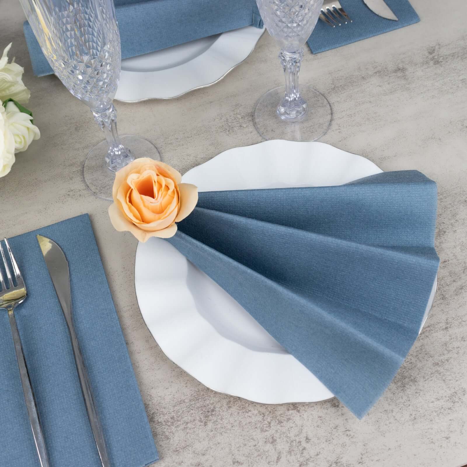 20-Pack Paper Linen-Like Napkins Dusty Blue - Disposable Hygienic Airlaid Guest Towels 8.5"x4"