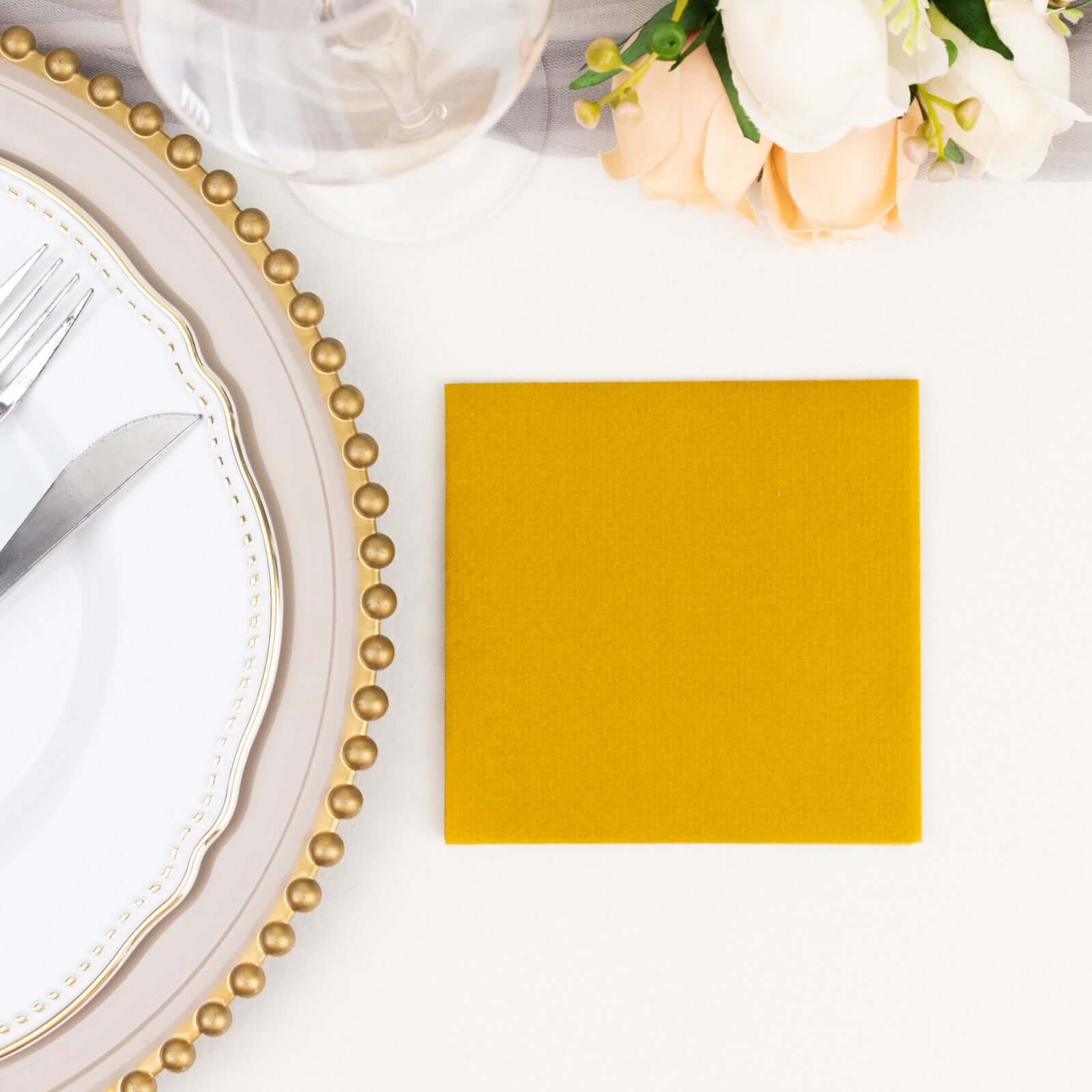 20-Pack Paper Linen-Like Cocktail Napkins Gold - Disposable 5"x5" Airlaid Soft Napkins