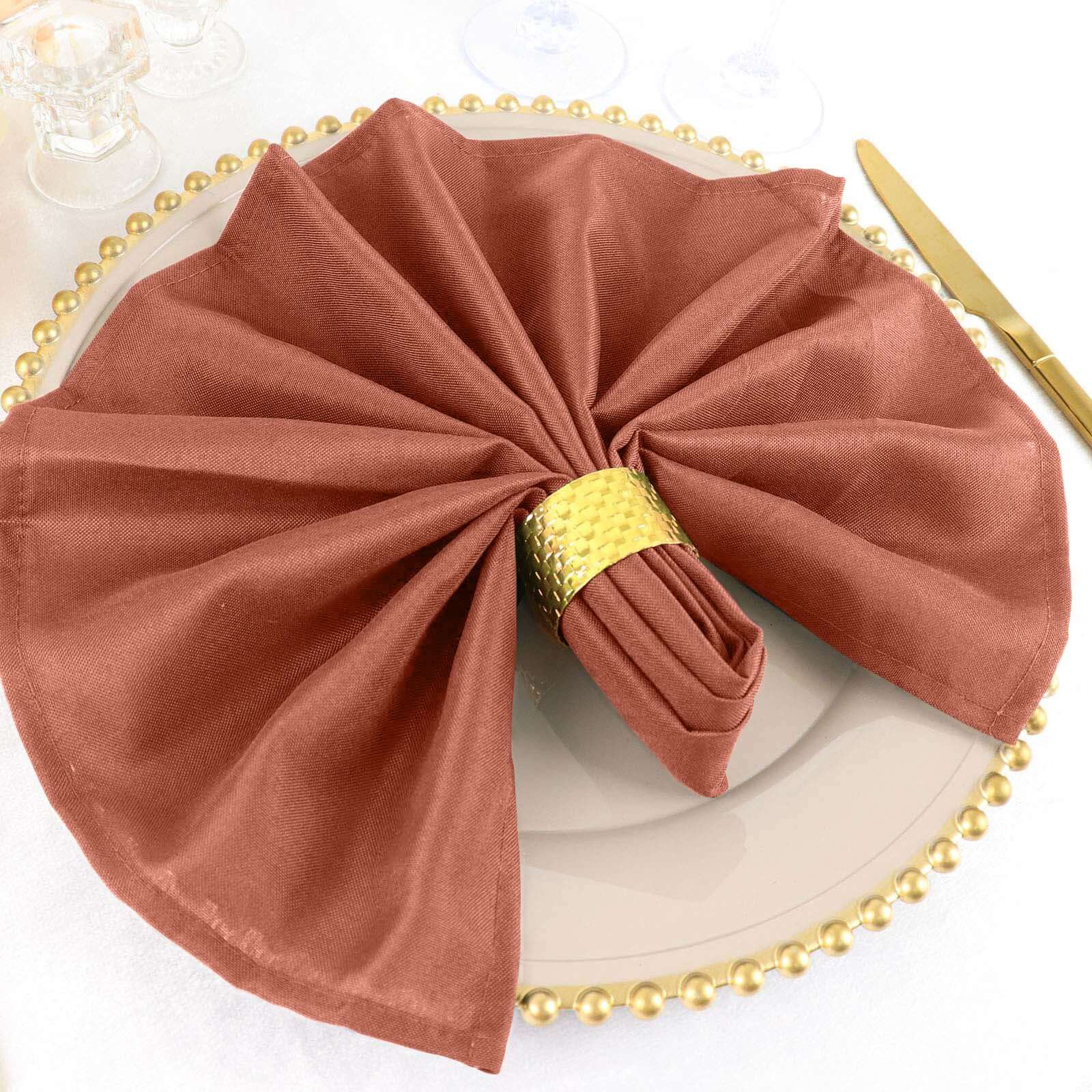 5 Pack Polyester 20"x20" Napkins Terracotta (Rust) - Wrinkle Resistant & Easy Care Cloth Napkins