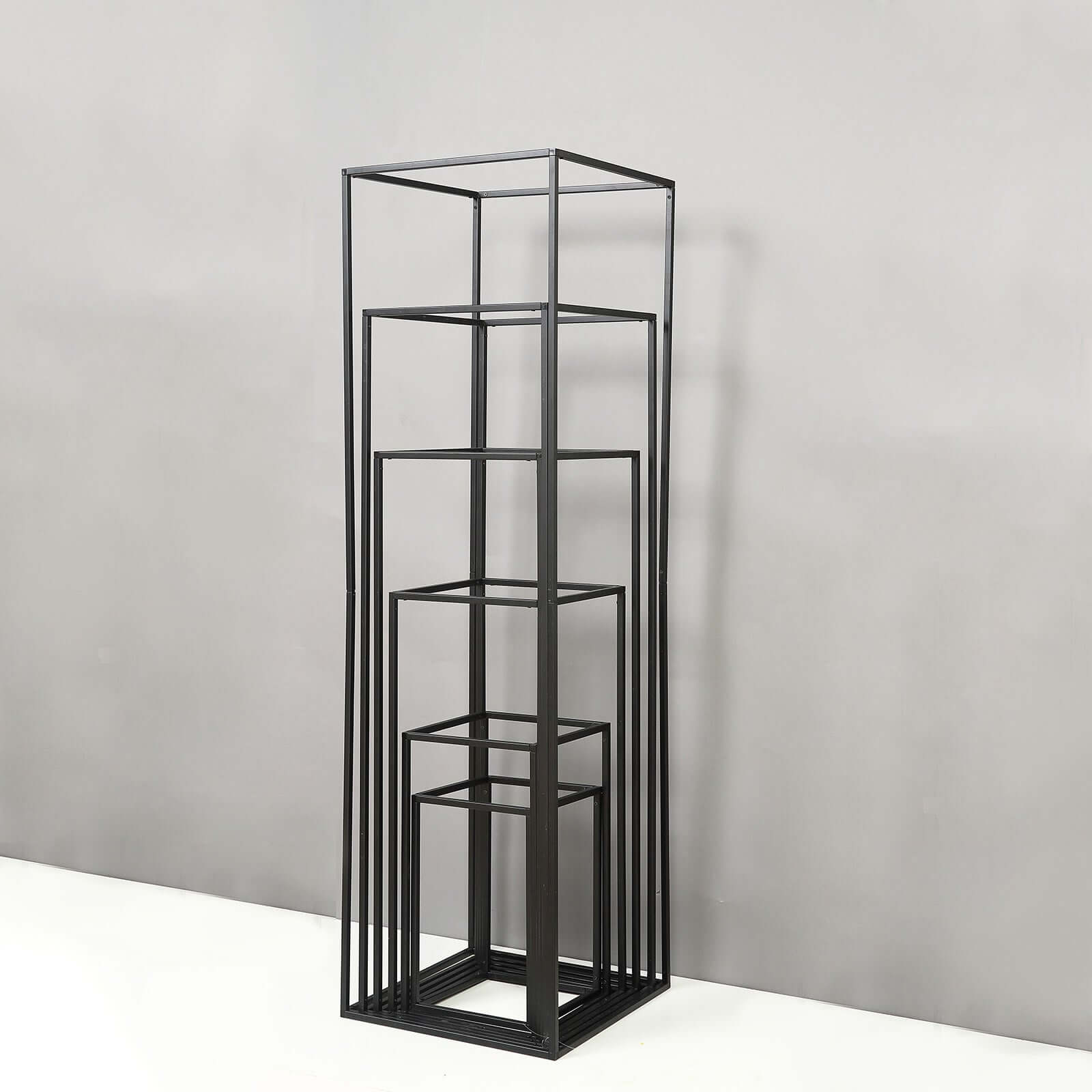 2-Pack Wedding Flower Stand Matte Black Metal Geometric Column Frame Rectangular - Versatile Floral Pedestal for Sophisticated Arrangements 12"