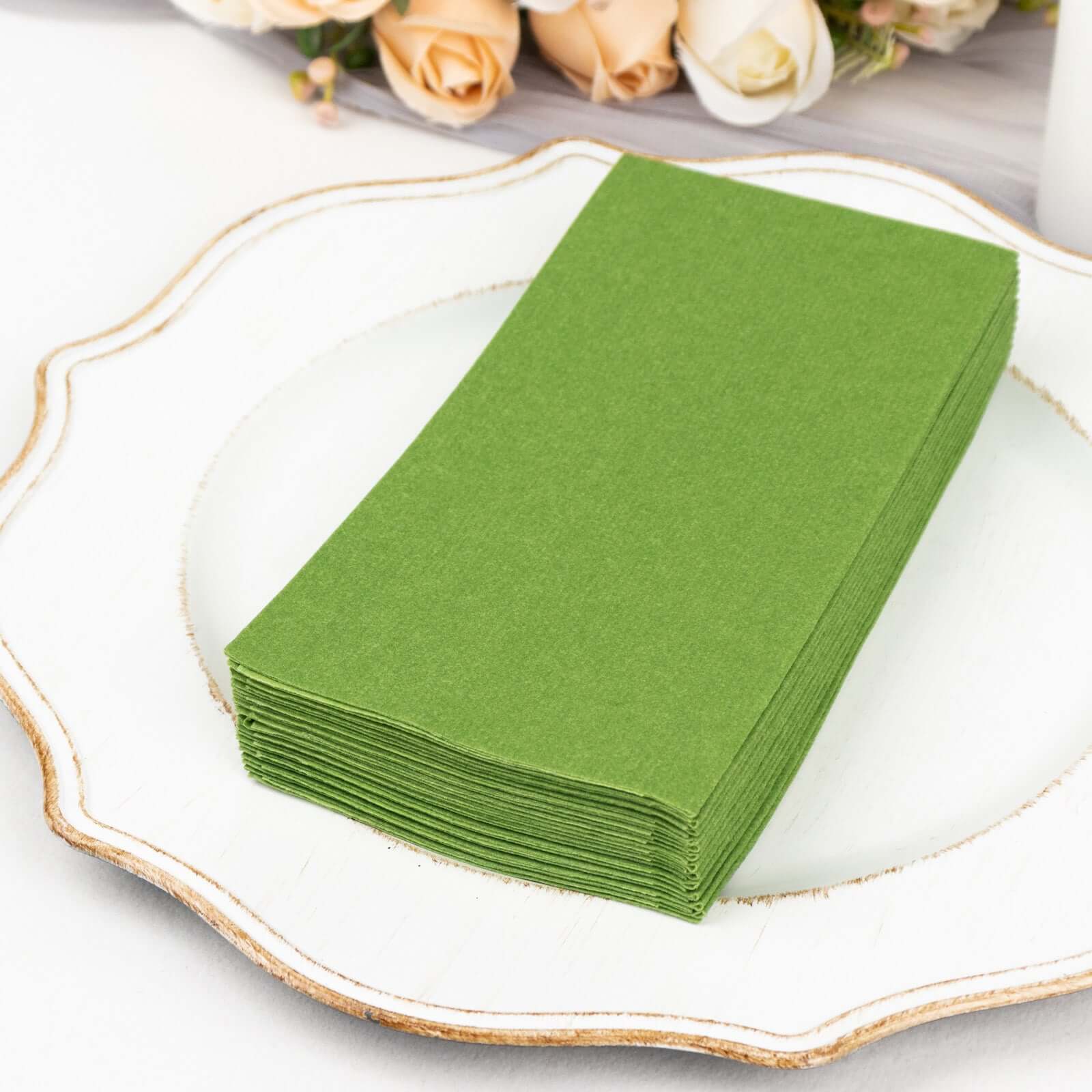 20-Pack Paper Linen-Like Napkins Olive Green - Disposable Hygienic Airlaid Guest Towels 8.5"x4"