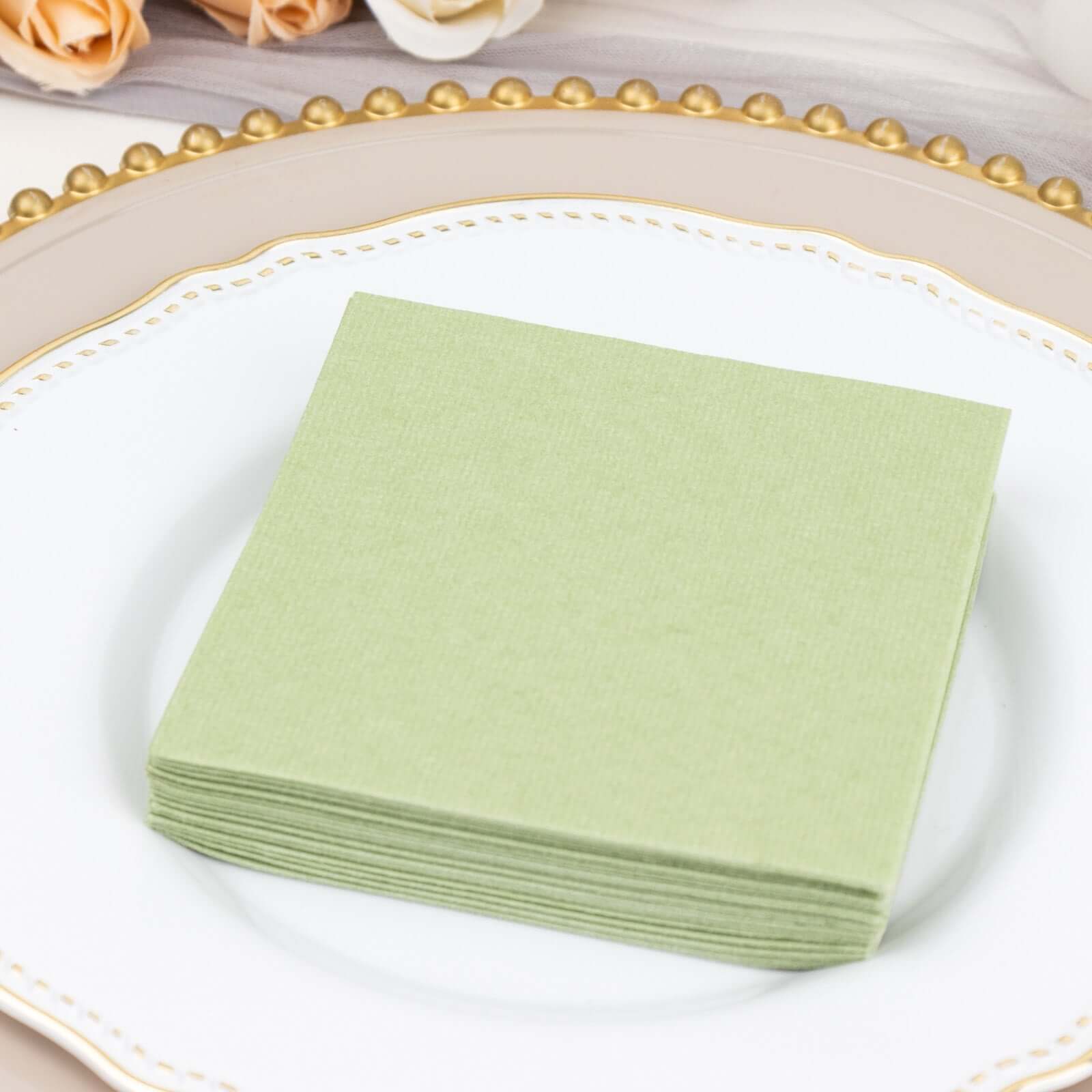 20-Pack Paper Linen-Like Cocktail Napkins Sage Green - Disposable 5"x5" Airlaid Soft Napkins