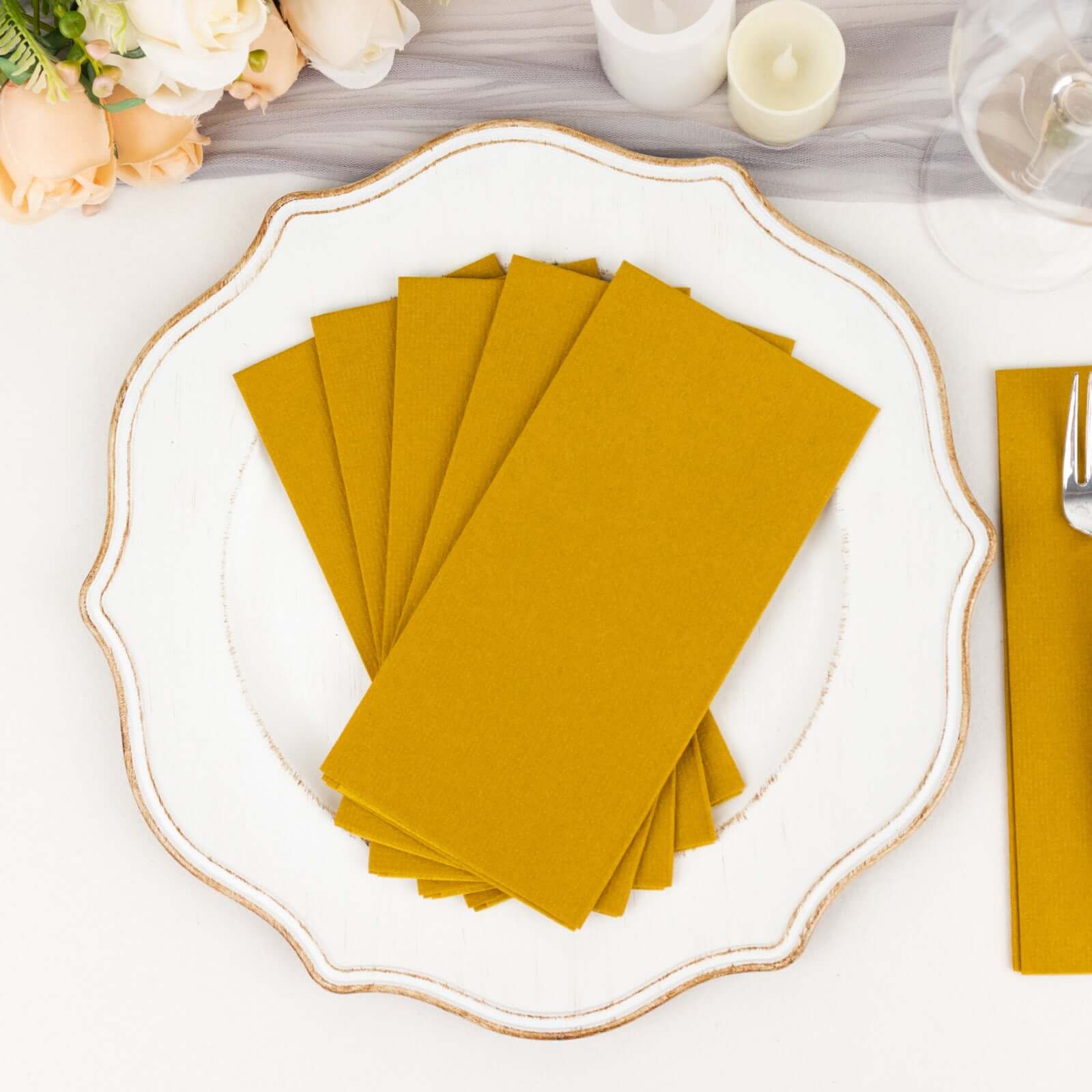 20-Pack Paper Linen-Like Napkins Gold - Disposable Hygienic Airlaid Guest Towels 8.5"x4"