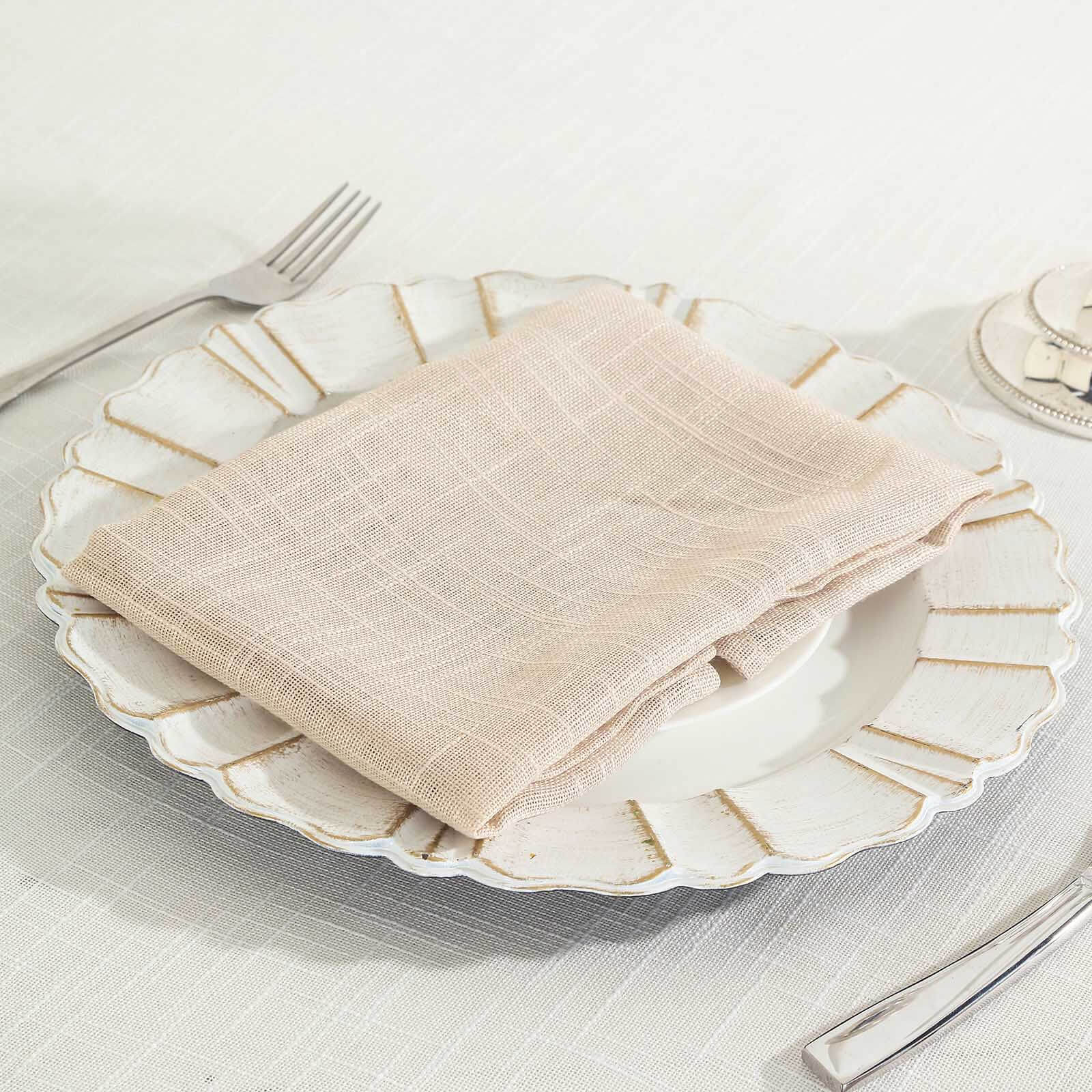 5 Pack Faux Linen 20"x20" Napkins Beige - Slubby Textured & Wrinkle Resistant Cloth Napkins