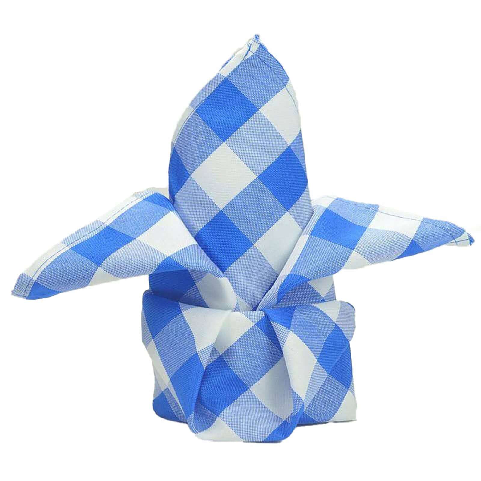 5 Pack Polyester 15"x15" Napkins Blue/White Buffalo Plaid Gingham Style Cloth Napkins
