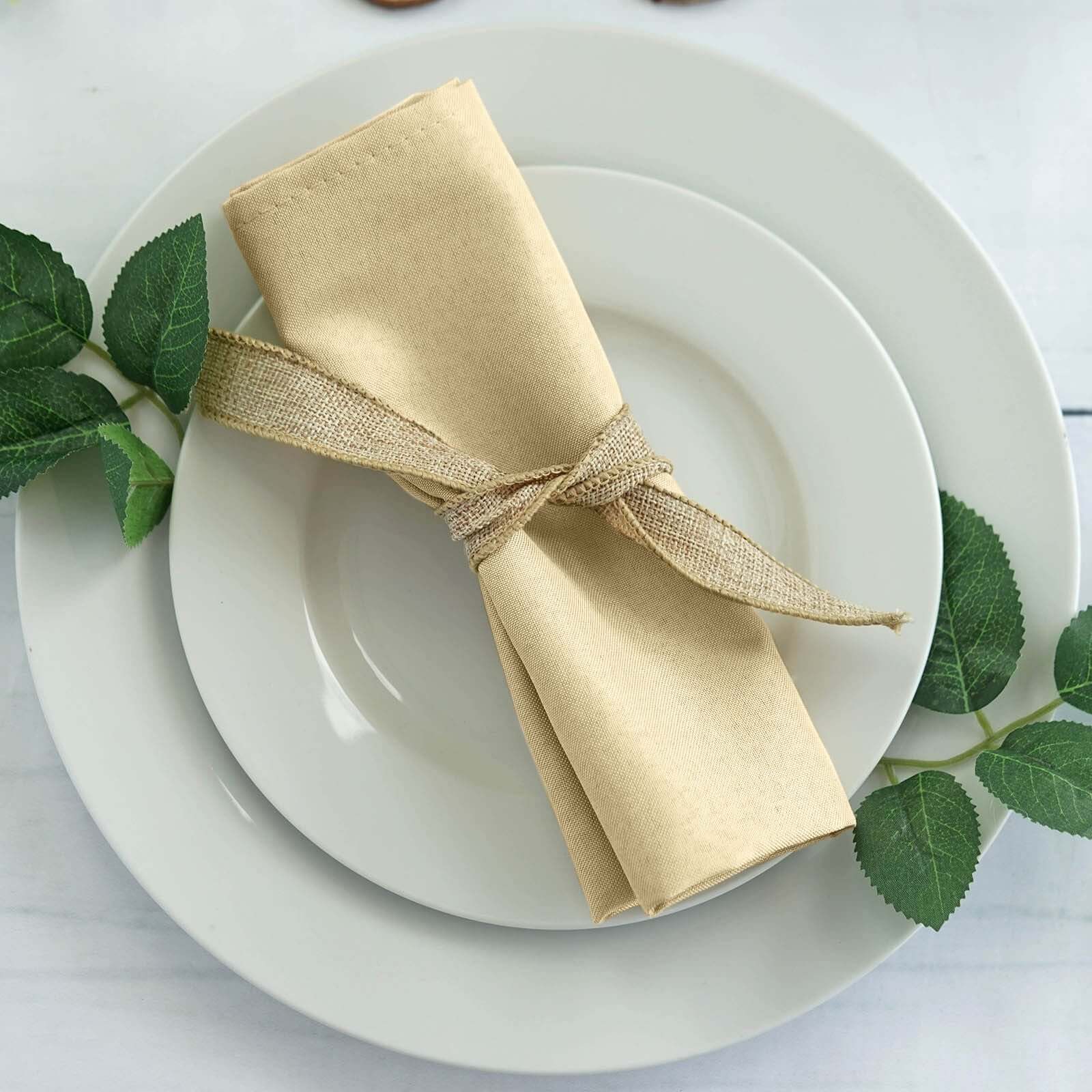 5 Pack Polyester 20"x20" Napkins Champagne - Wrinkle Resistant & Easy Care Cloth Napkins