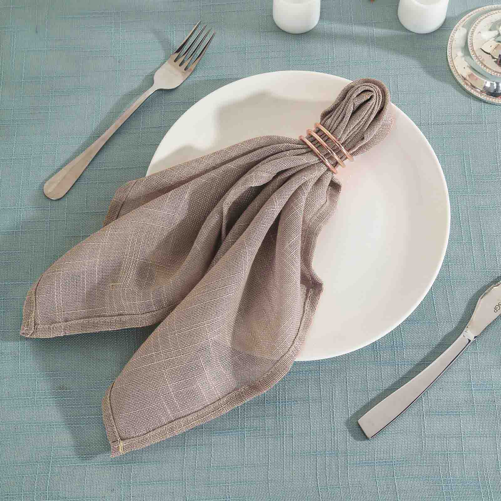 5 Pack Faux Linen 20"x20" Napkins Taupe - Slubby Textured & Wrinkle Resistant Cloth Napkins