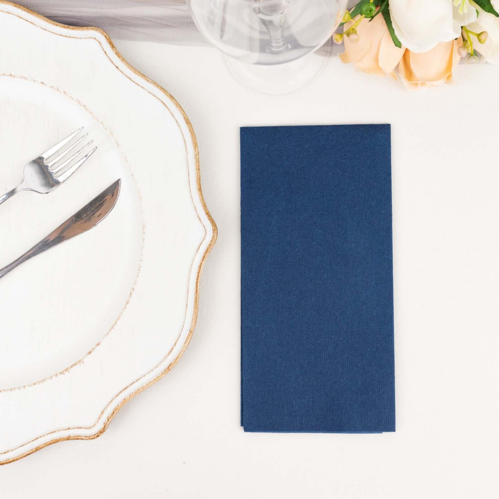 20-Pack Paper Linen-Like Napkins Navy Blue - Disposable Hygienic Airlaid Guest Towels 8.5"x4"