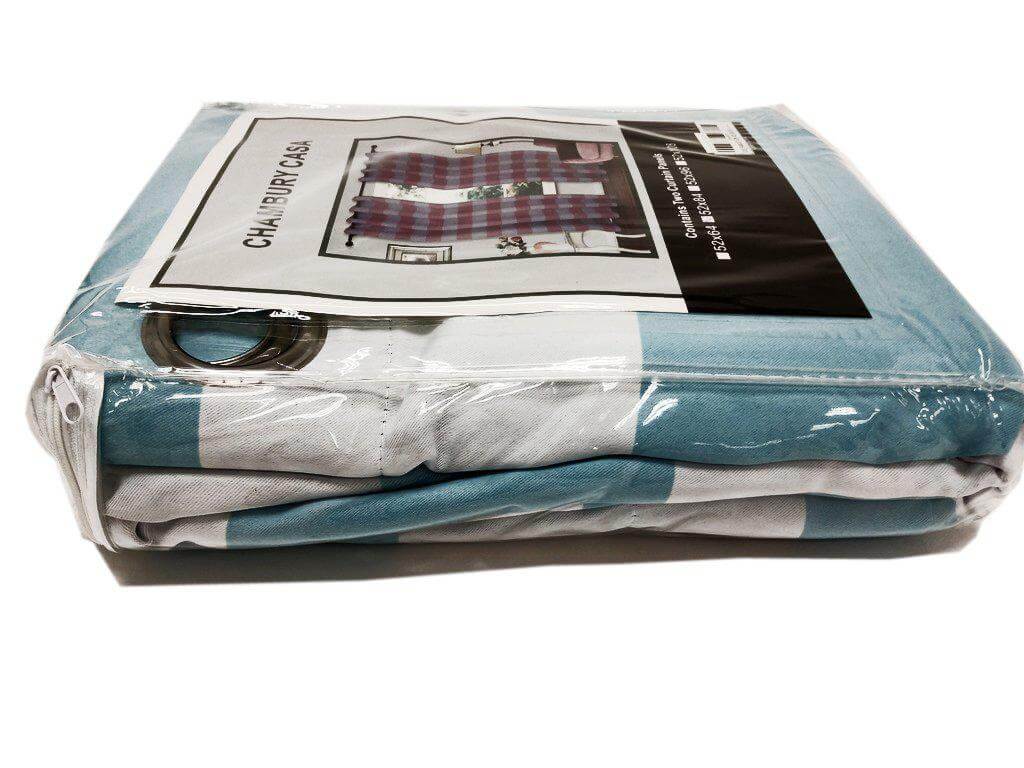 2 Pack White Mint Cabana Stripe Thermal Blackout Curtains With Chrome Grommet Window Treatment Panels - 52"x84"