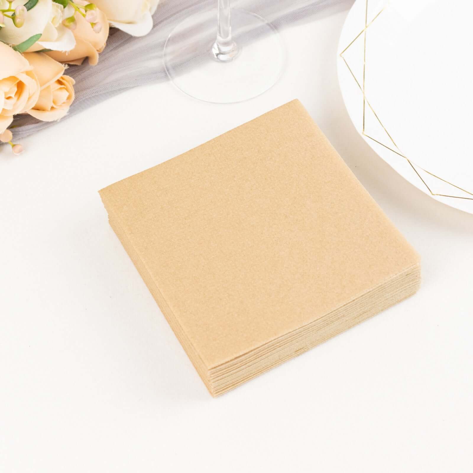 20-Pack Paper Linen-Like Cocktail Napkins Natural - Disposable 5"x5" Airlaid Soft Napkins