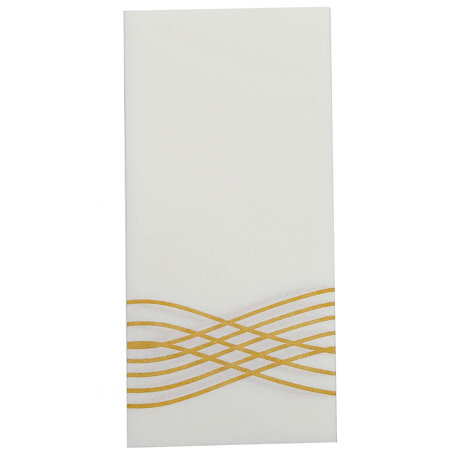 25 Pack Linen-Like Paper 8"x4" Napkins White with Metallic Gold Foil Wave Design - Soft & Absotbent Airlaid Hand Towels for Exquisite Weddings & Events