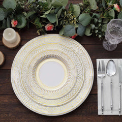 25-Pack Disposable Round Charger Plates in White/Gold Vintage Style - 350GSM Durable Paper Chargers for Events 13"