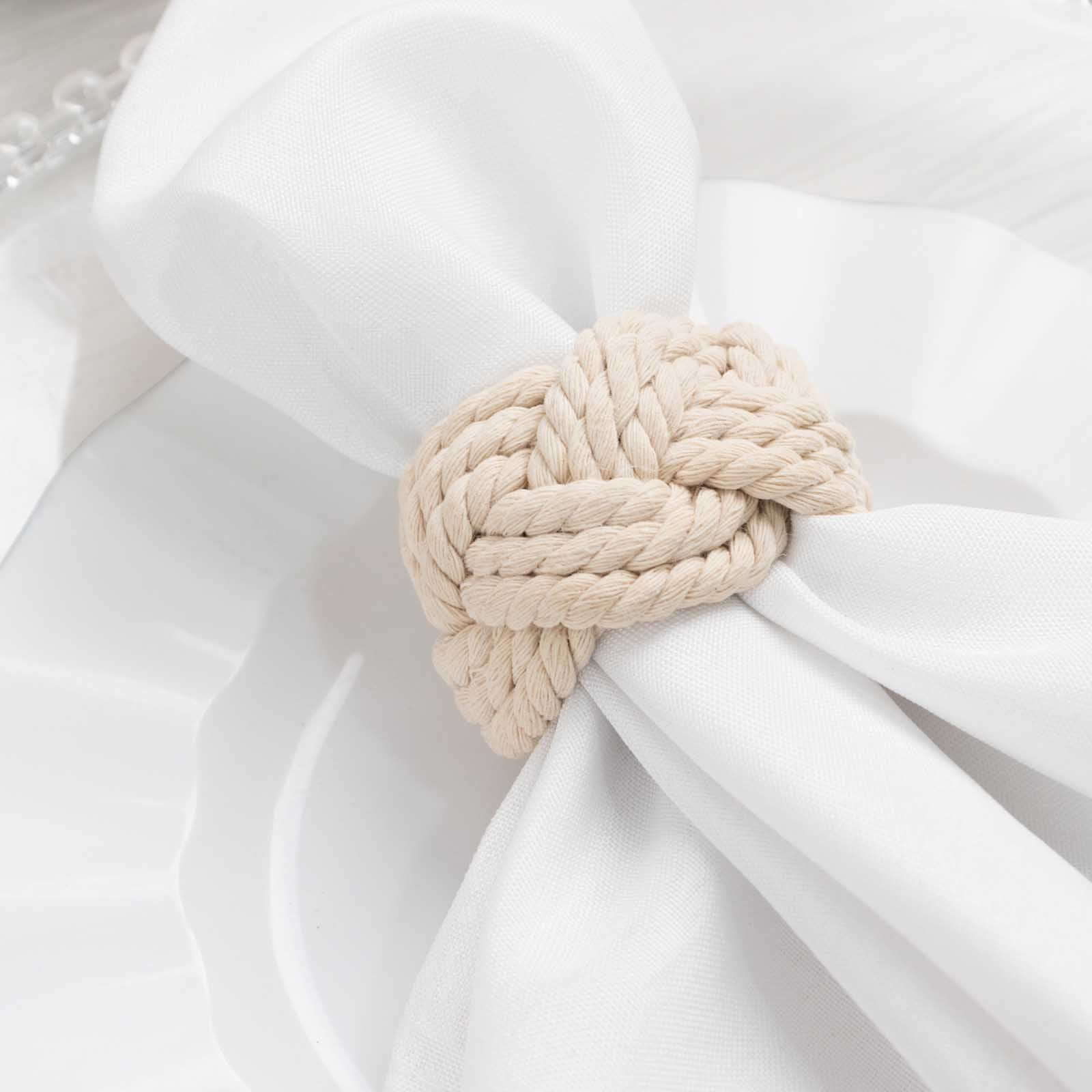 4 Pack Rustic Cream Burlap Napkin Rings, Handmade Braided Jute Napkin Holders