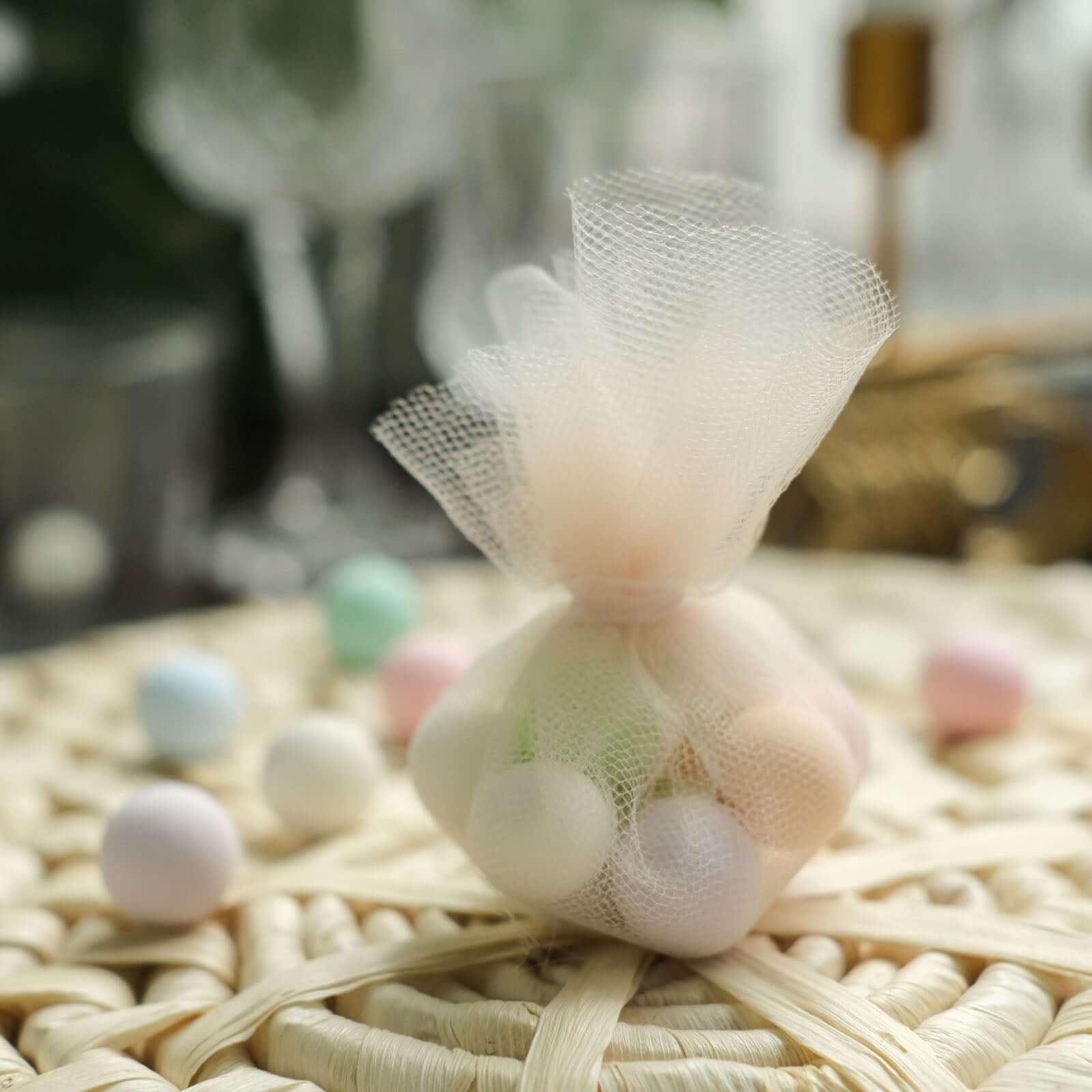25 Pack 9" Beige Sheer Nylon Tulle Circles Favor Wrap Craft Fabric, DIY Candy Favor Wraps