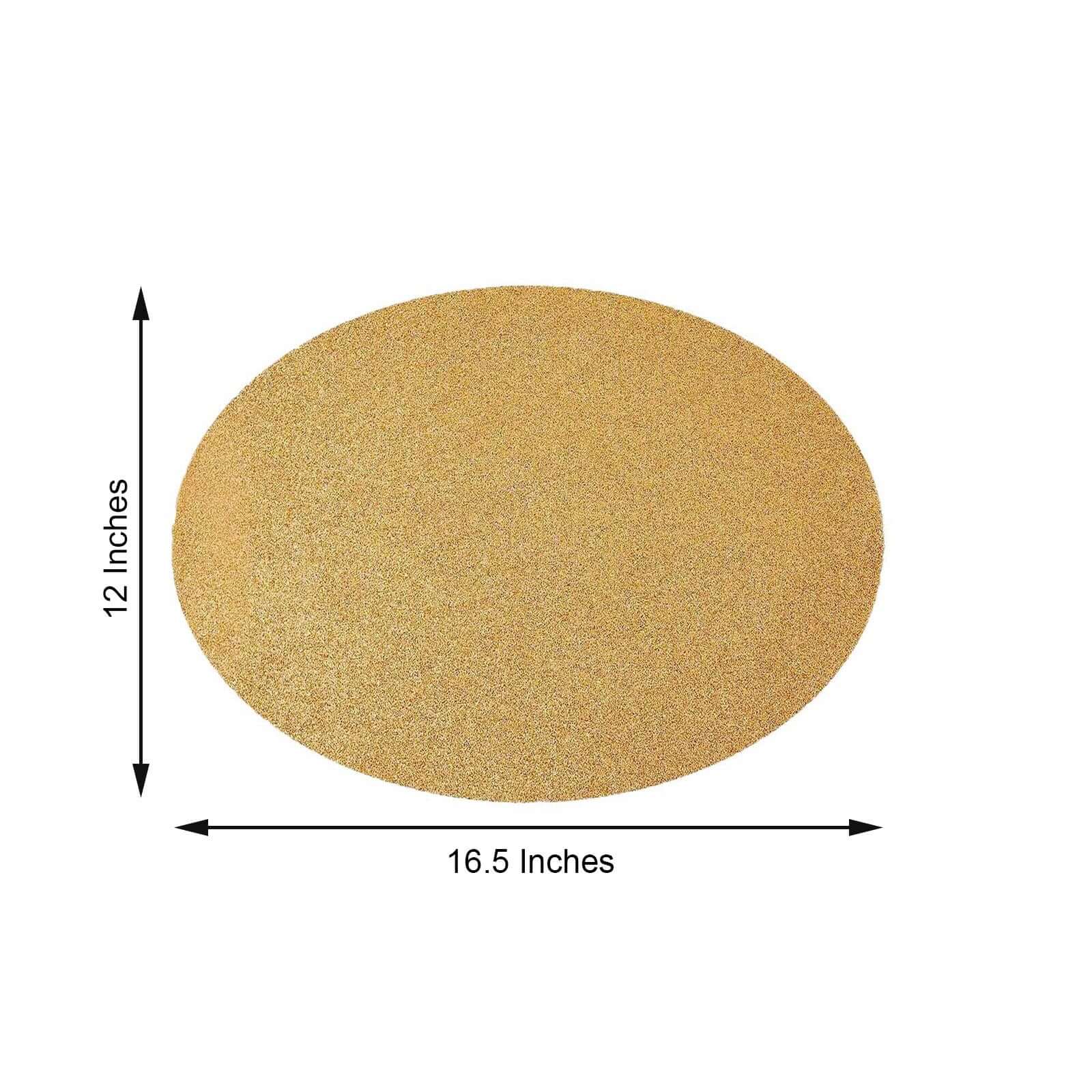6 Pack Champagne Sparkle Vinyl Placemats, Non Slip Decorative Oval Glitter Table Mat