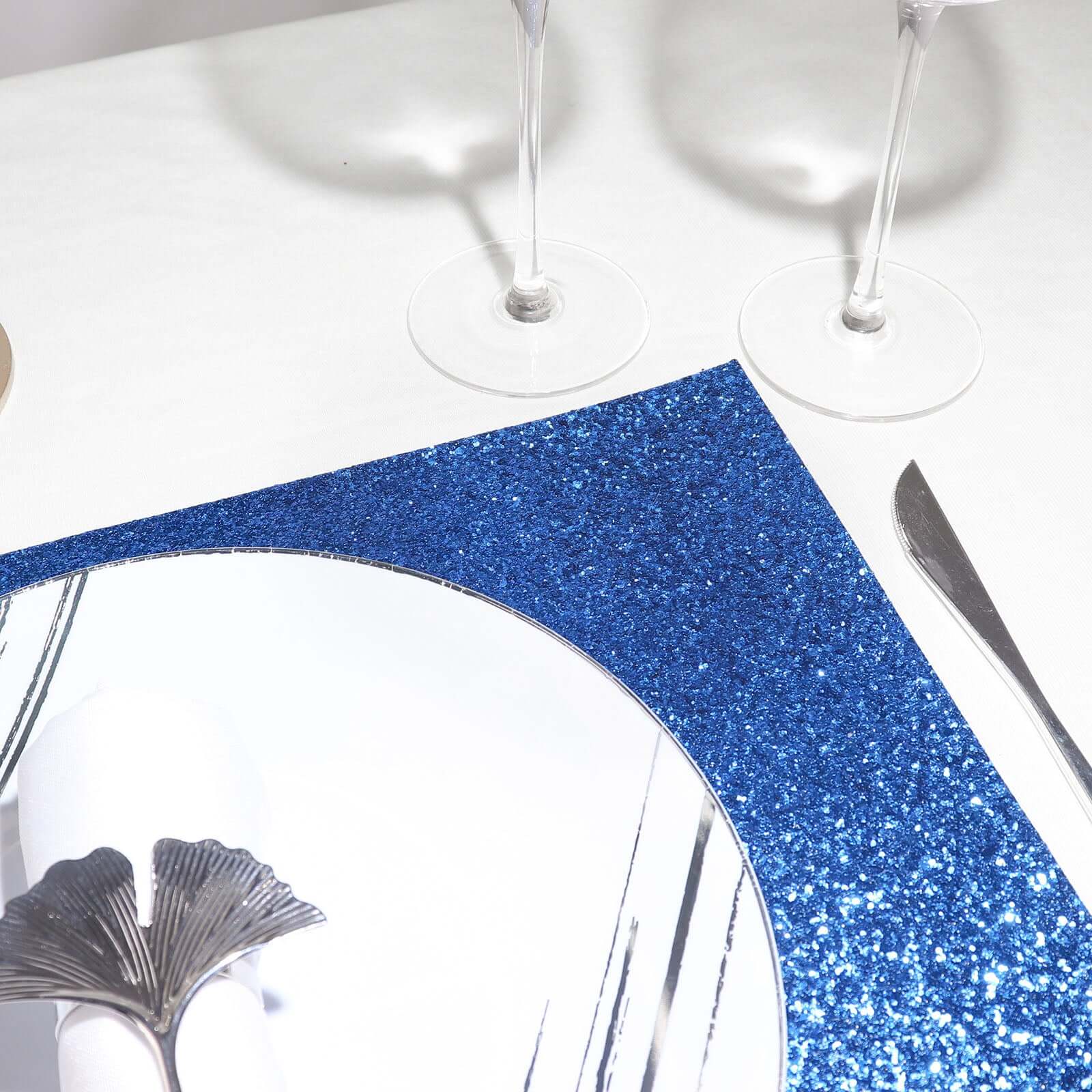 6-Pack Placemats Glitter Design Royal Blue Sparkle Rectangle - Non-Slip Decorative Dining Table Mats 12"x18"