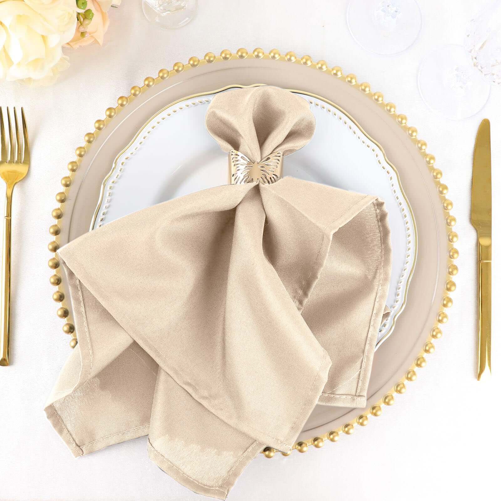 5 Pack Polyester 20"x20" Napkins Nude - Wrinkle Resistant & Easy Care Cloth Napkins