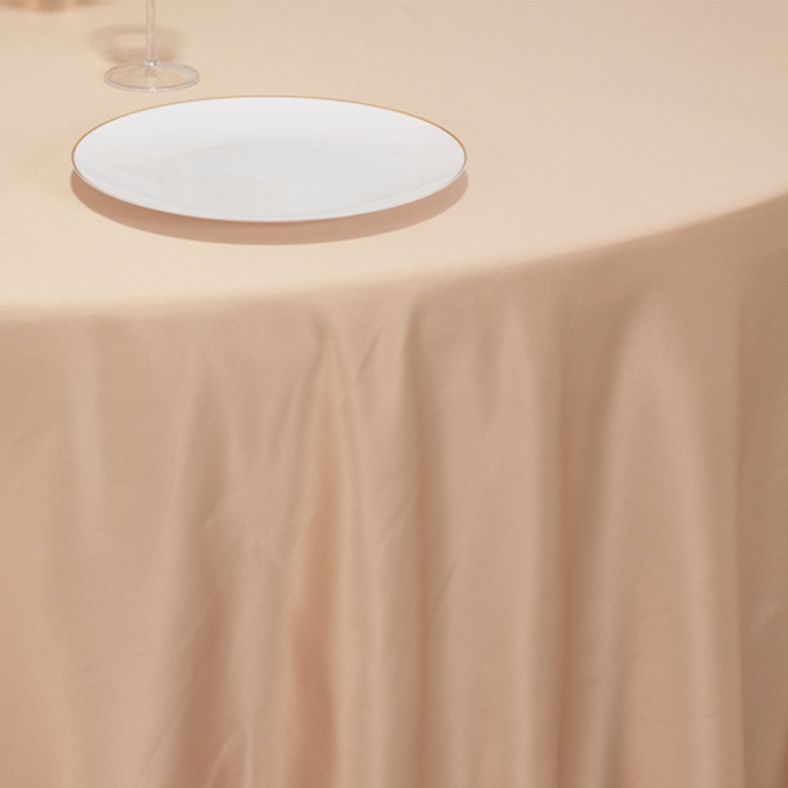 Lamour Satin 120" Round Tablecloth Nude - Seamless Table Cover with Soft Tempered Sheen