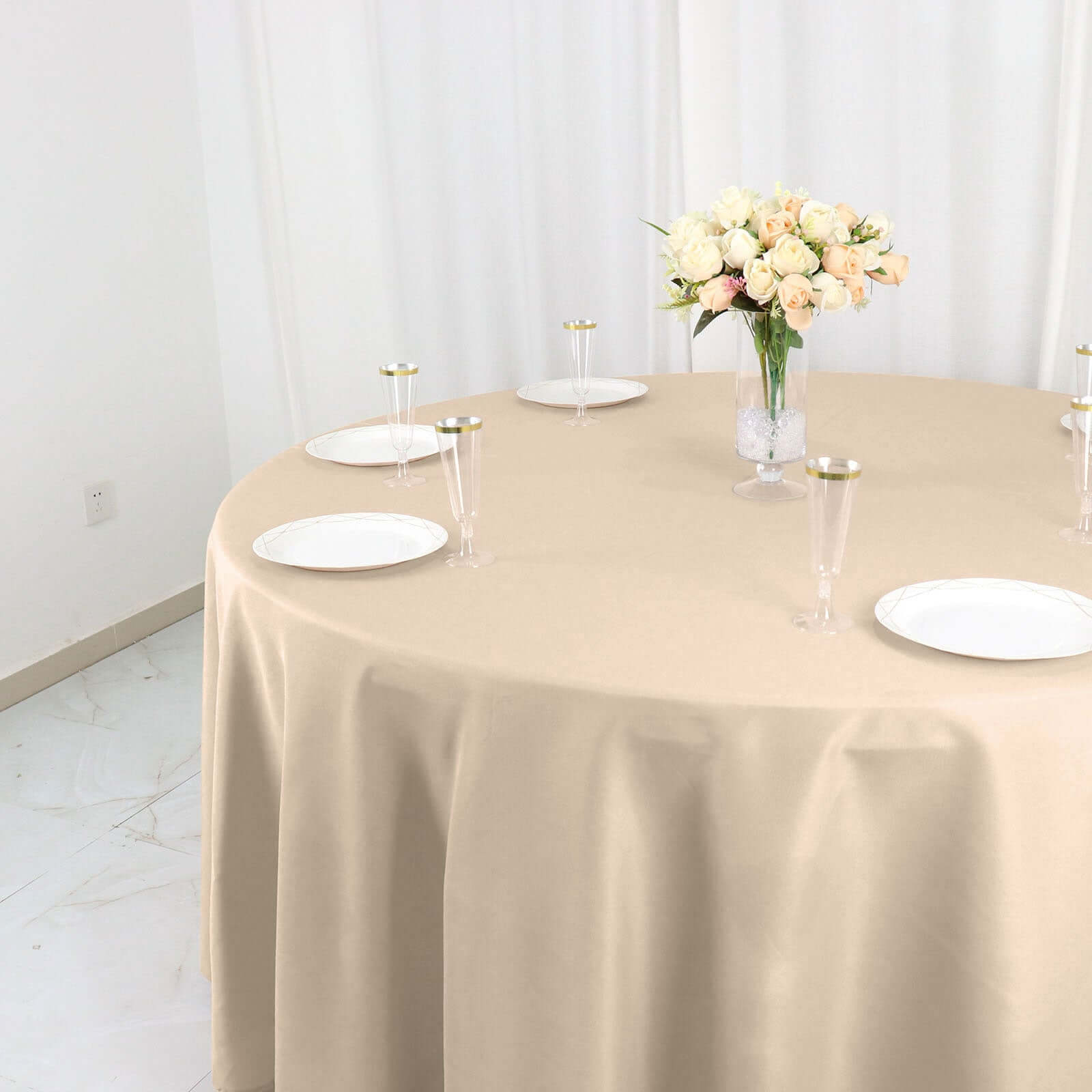 Polyester 120" Round Tablecloth Nude - Seamless Wrinkle-Resistant Table Cover