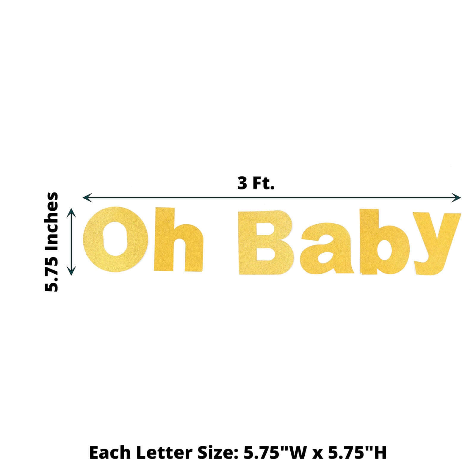 3ft Gold Glittered Oh Baby Paper Hanging Baby Shower Garland Banner