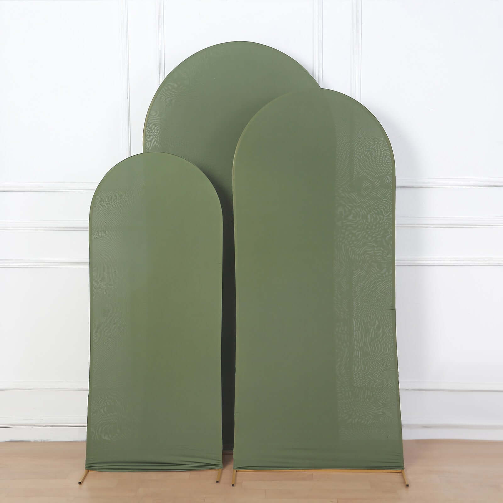 Set of 3 Matte Olive Green Spandex Fitted Chiara Backdrop Stand Cover For Round Top Wedding Arch - 5ft, 6ft, 7ft