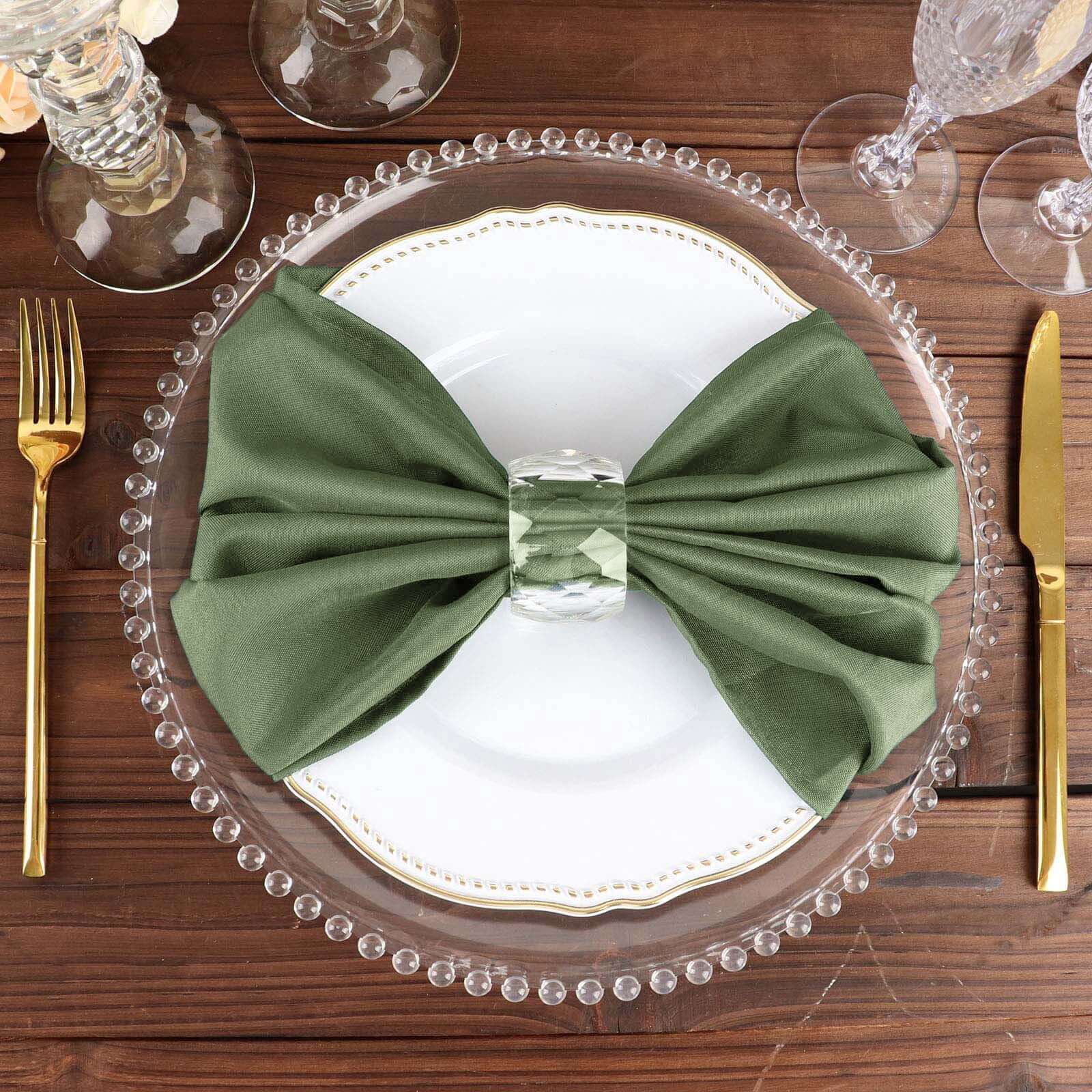 5 Pack Polyester 20"x20" Napkins Olive Green - Wrinkle Resistant & Easy Care Cloth Napkins
