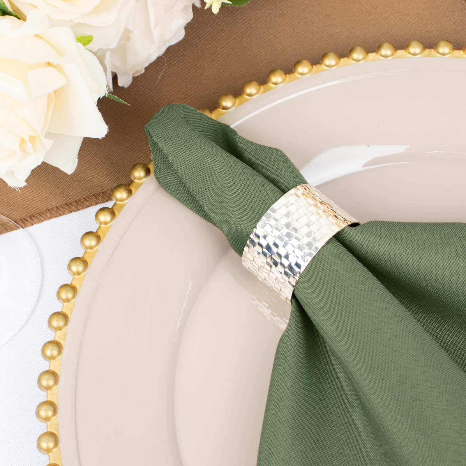5 Pack Polyester 20"x20" Napkins Olive Green - Wrinkle Resistant & Easy Care Cloth Napkins