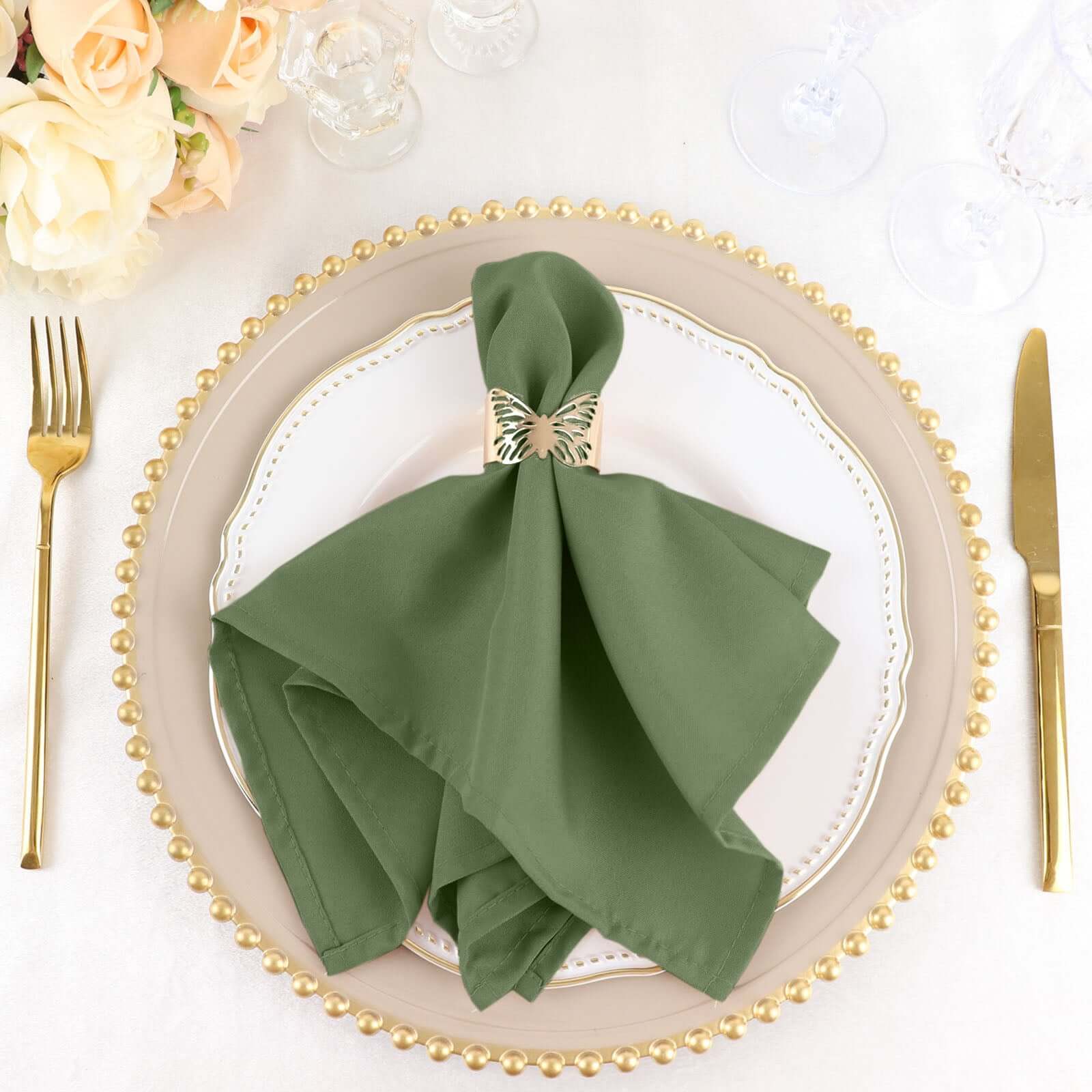 5 Pack Polyester 17"x17" Napkins Olive Green - Durable & Wrinkle Resistant Dinner Napkins