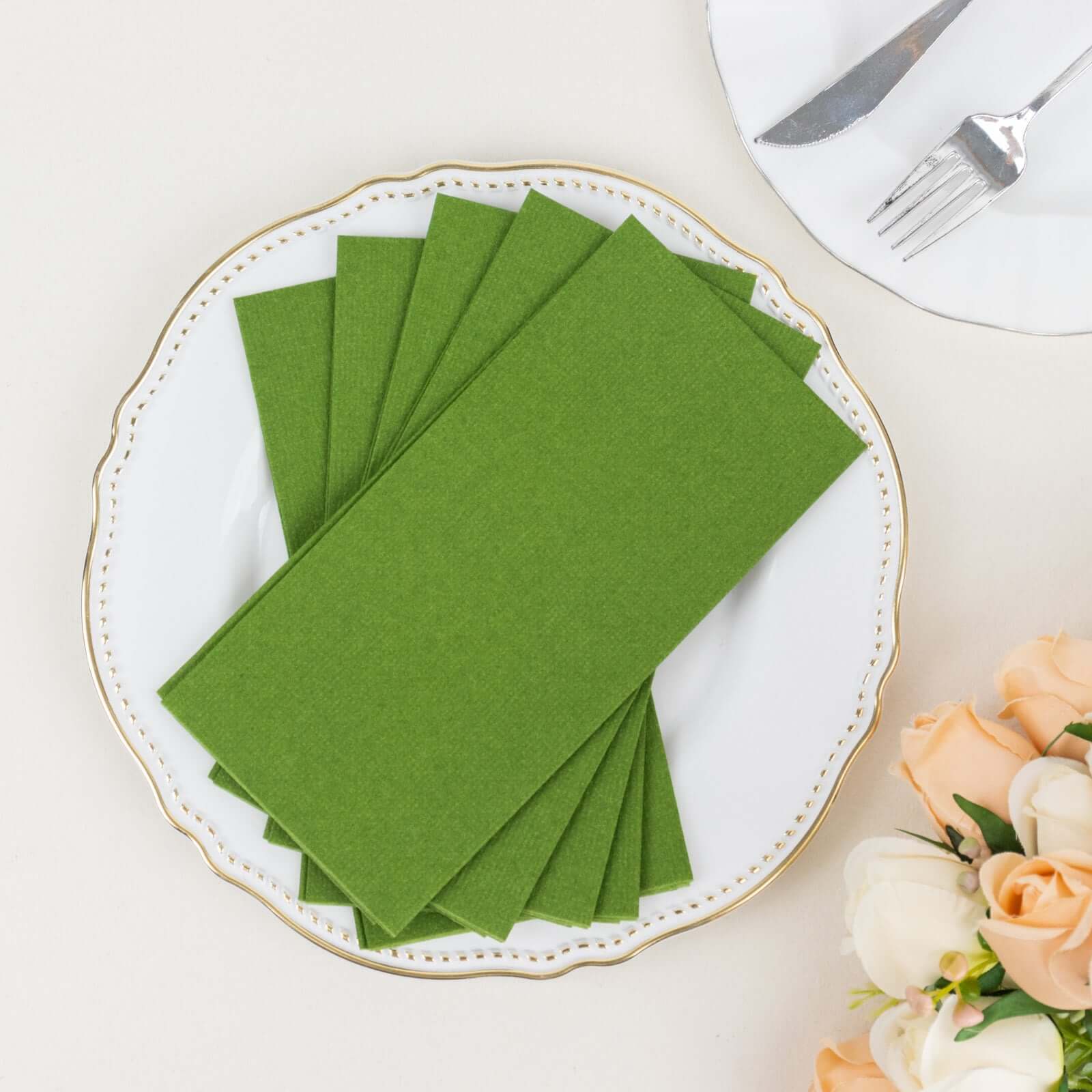 20-Pack Paper Linen-Like Napkins Olive Green - Disposable Hygienic Airlaid Guest Towels 8.5"x4"