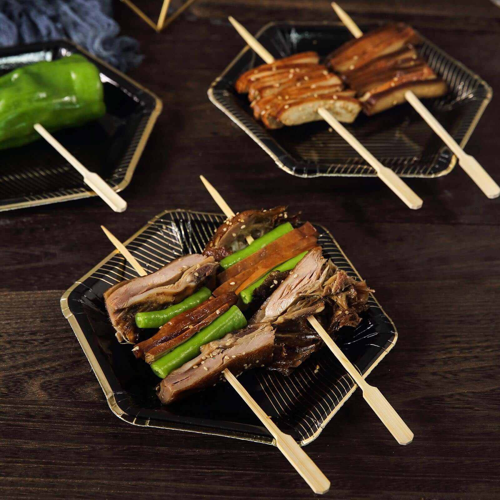 100-Pack Bamboo Cocktail Sticks Paddle Decorative Top Design - Eco Friendly Party Picks 10"
