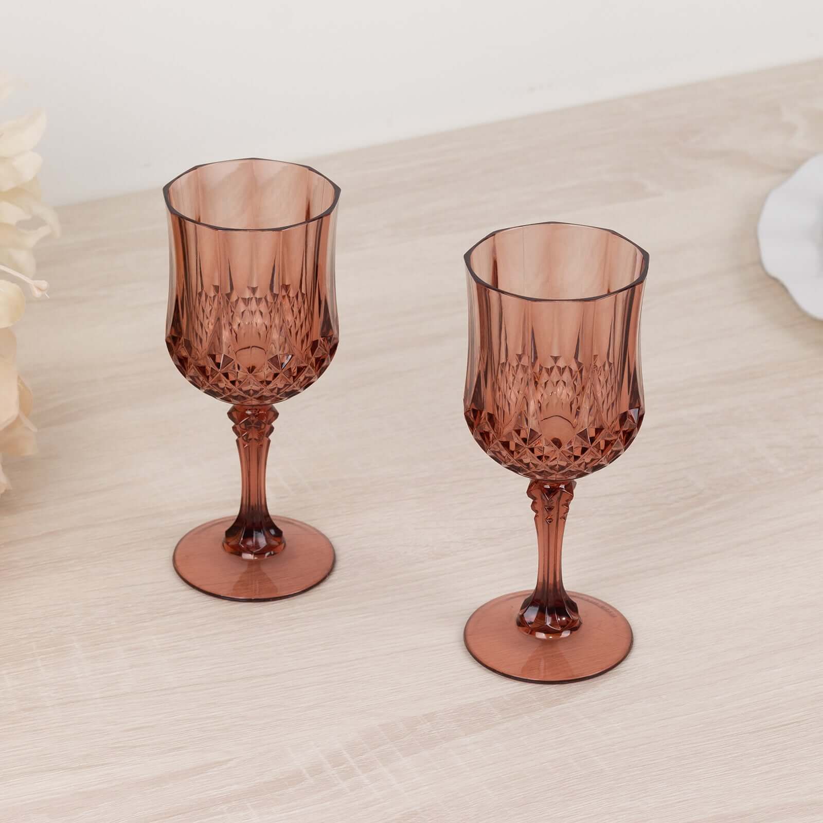 6-Pack Plastic Cocktail Goblets Dusty Rose Transparent Crystal Cut - Shatterproof Drinkware 8oz