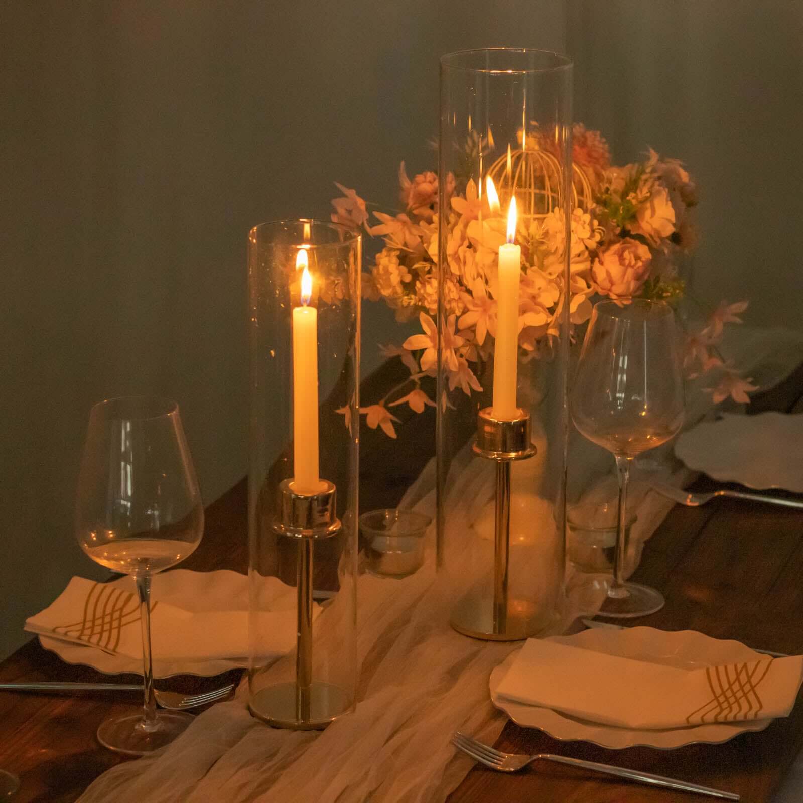 2-Pack Clear Glass Candelabra Shades Open End Hurricane Design - Stylish Table Centerpiece 18"