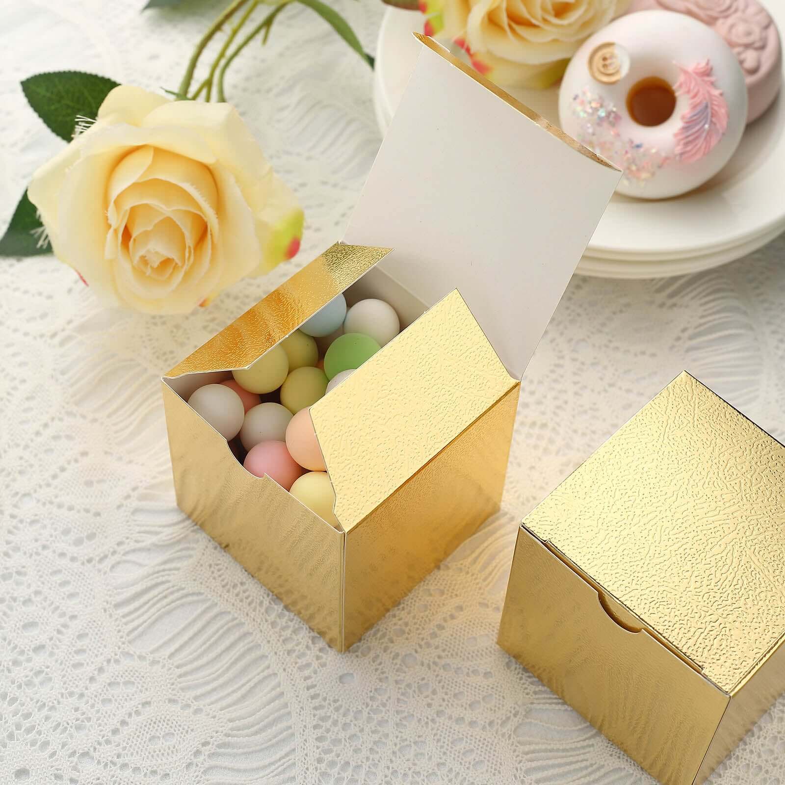100 Pack 3" Easy DIY Gold Party Or Shower Favor Candy Gift Boxes