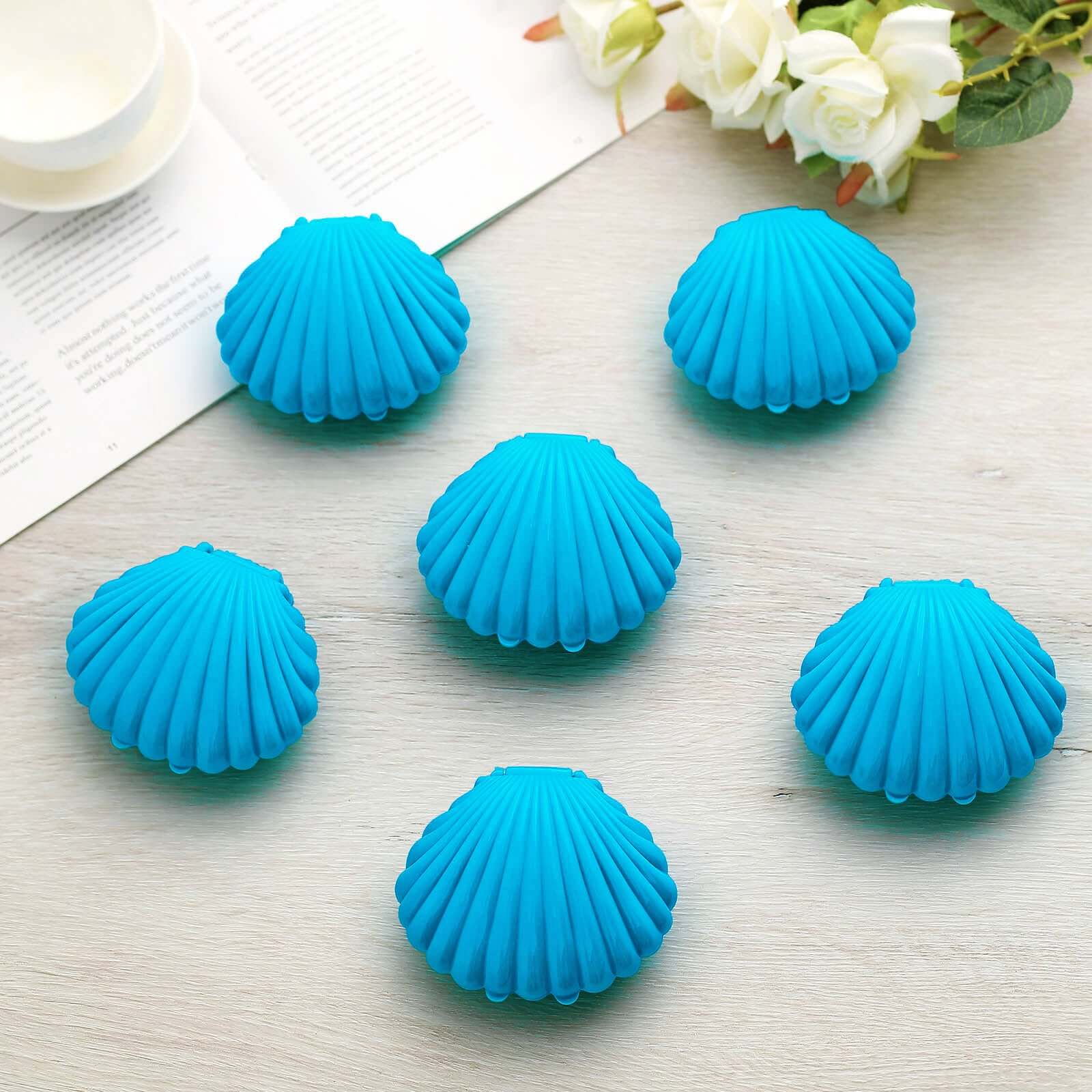 12-Pack Seashell Candy Container Gift Boxes Light Blue Beach Theme - Decorative Mini Favor Boxes for Jewelry 3.5"