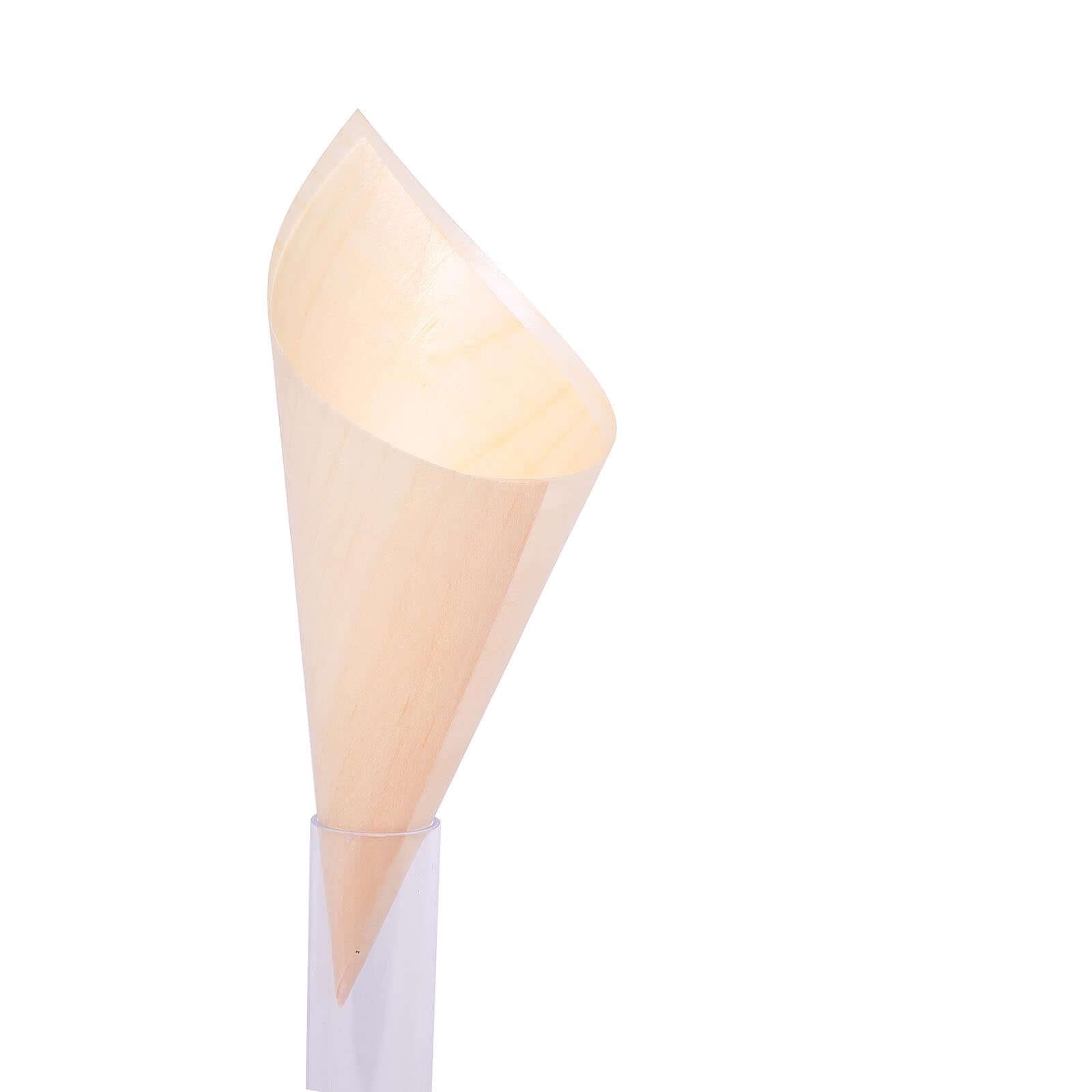 50-Pack Pine Wood Food Cones Eco Friendly Natural Disposable Design - 100% Biodegradable Tasting Serving Cones 6"