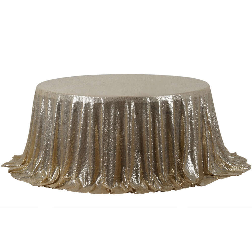 Sequin 132" Round Tablecloth Champagne - Seamless Dazzling Table Cover