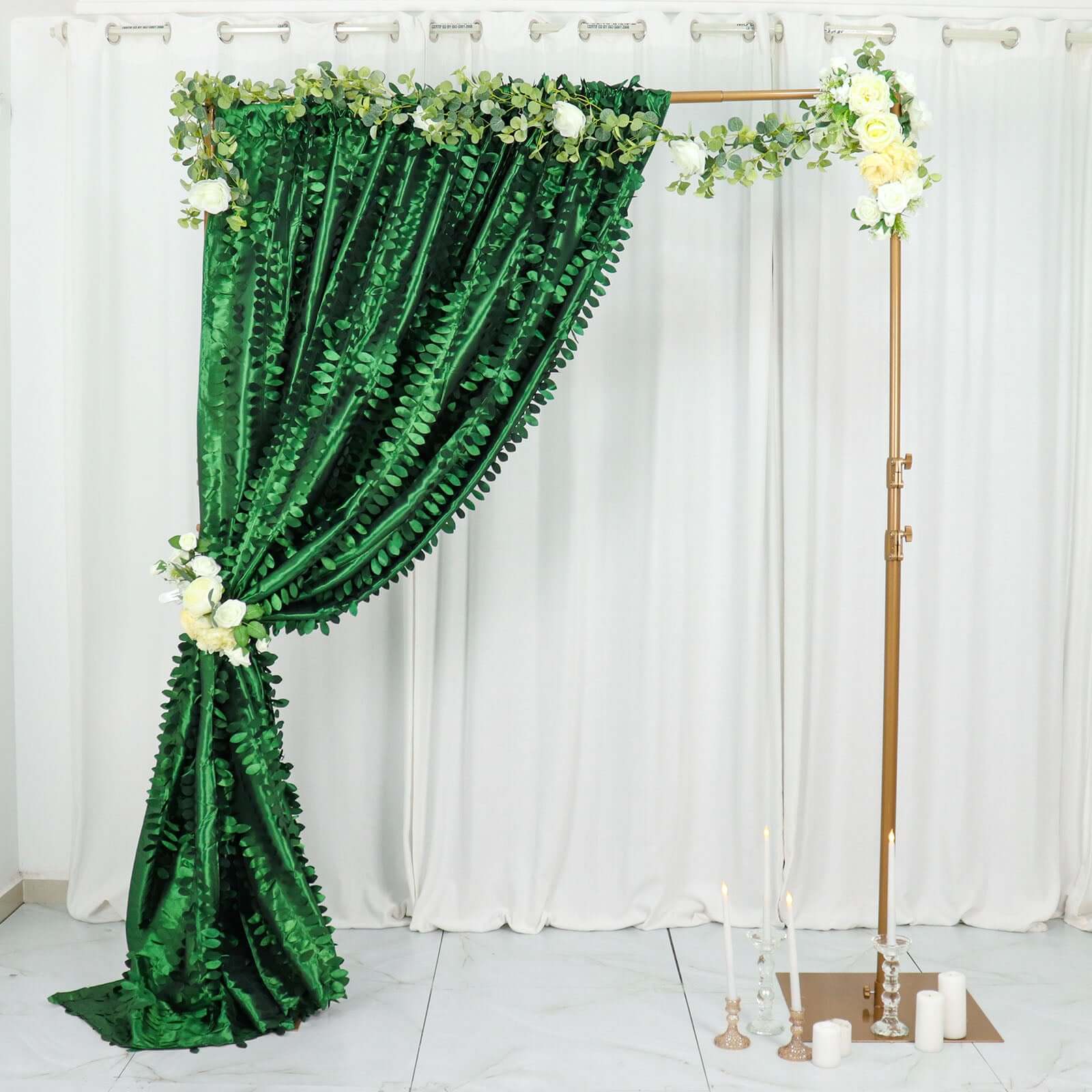 8ftx8ft Green 3D Leaf Petal Taffeta Event Curtain Drapes, Backdrop Event Panel With Rod Pocket