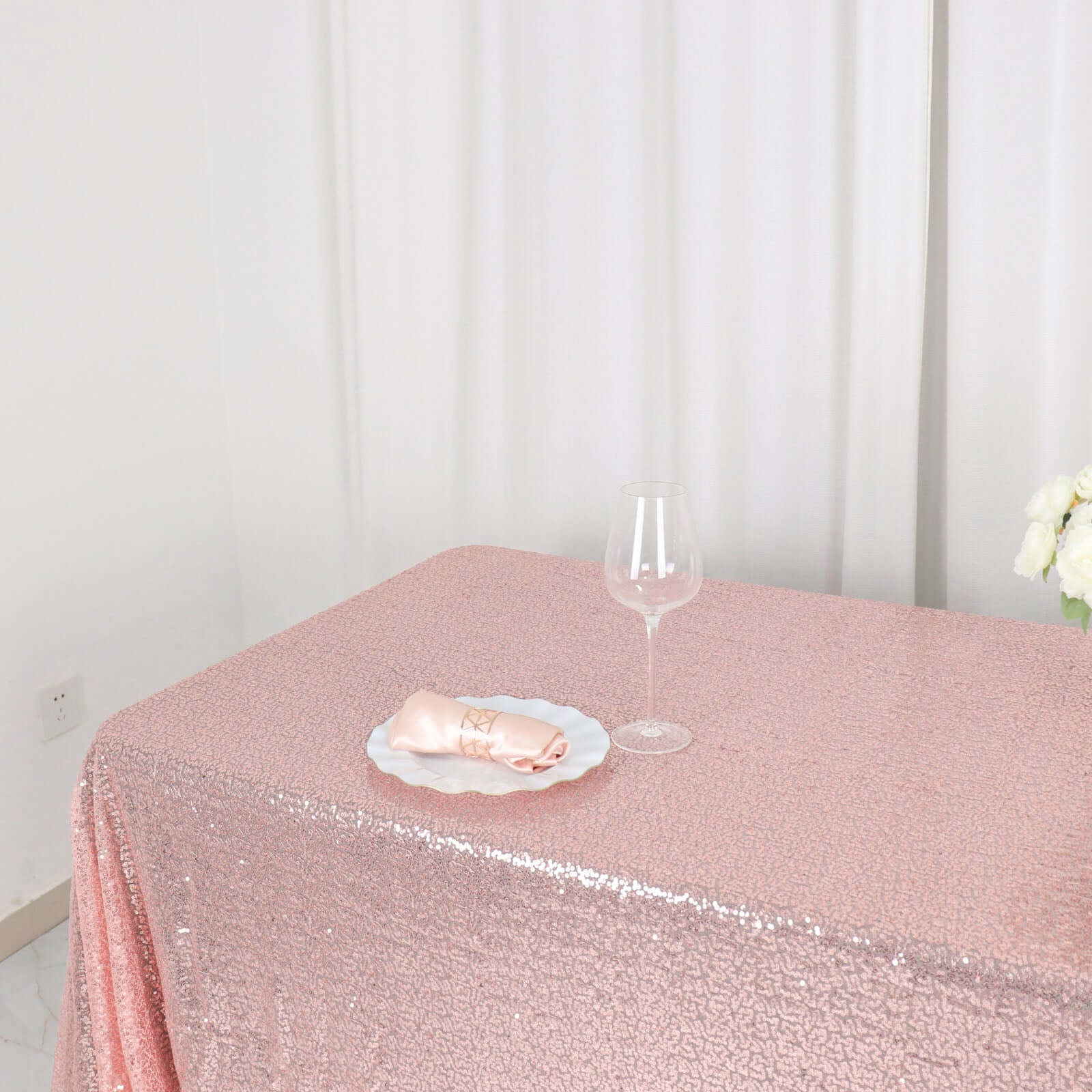 Sequin 60"x126" Rectangle Tablecloth Rose Gold - Glittering Finish Table Cover
