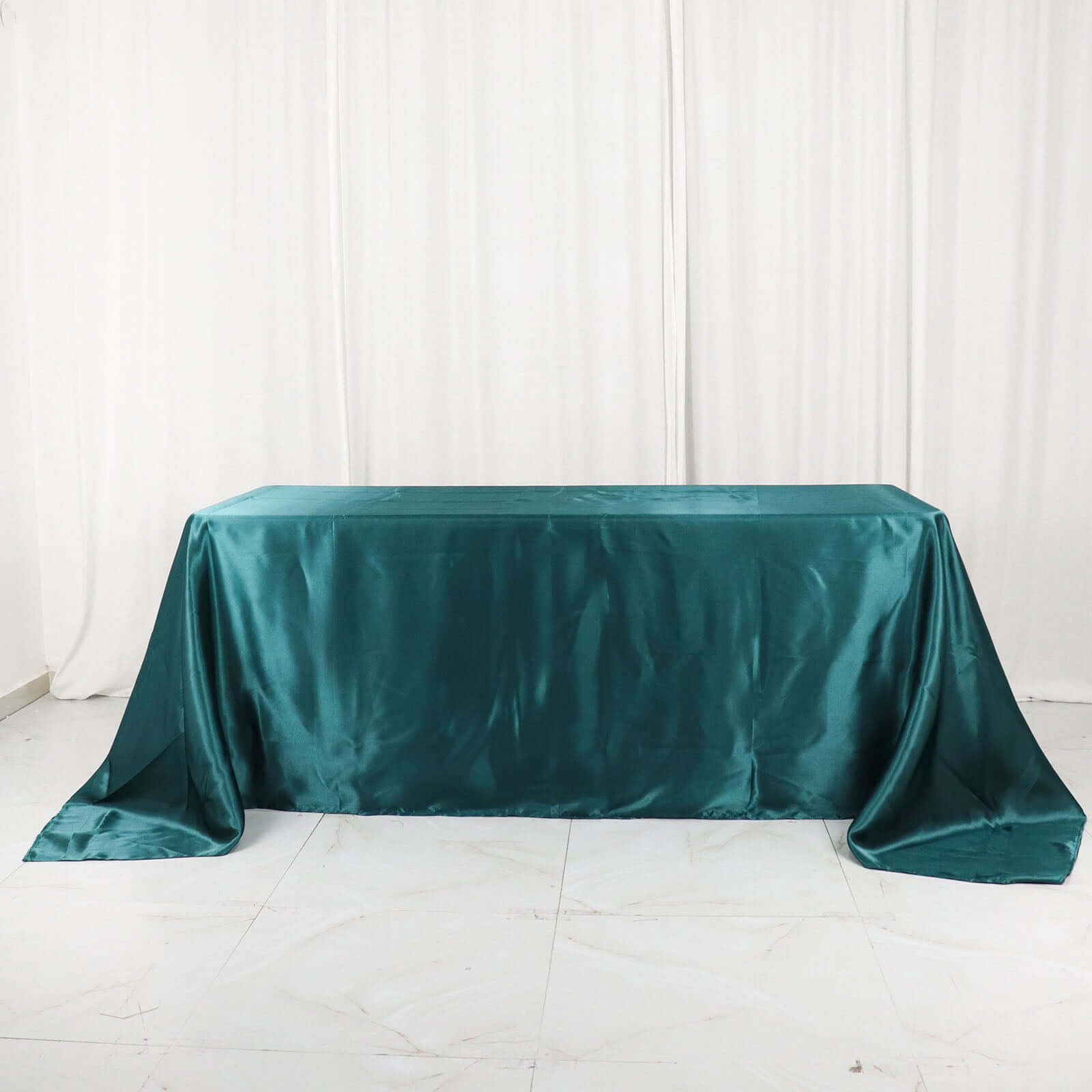 Satin Rectangular 90"x132" Tablecloth Peacock Teal Satin - Seamless Table Cover