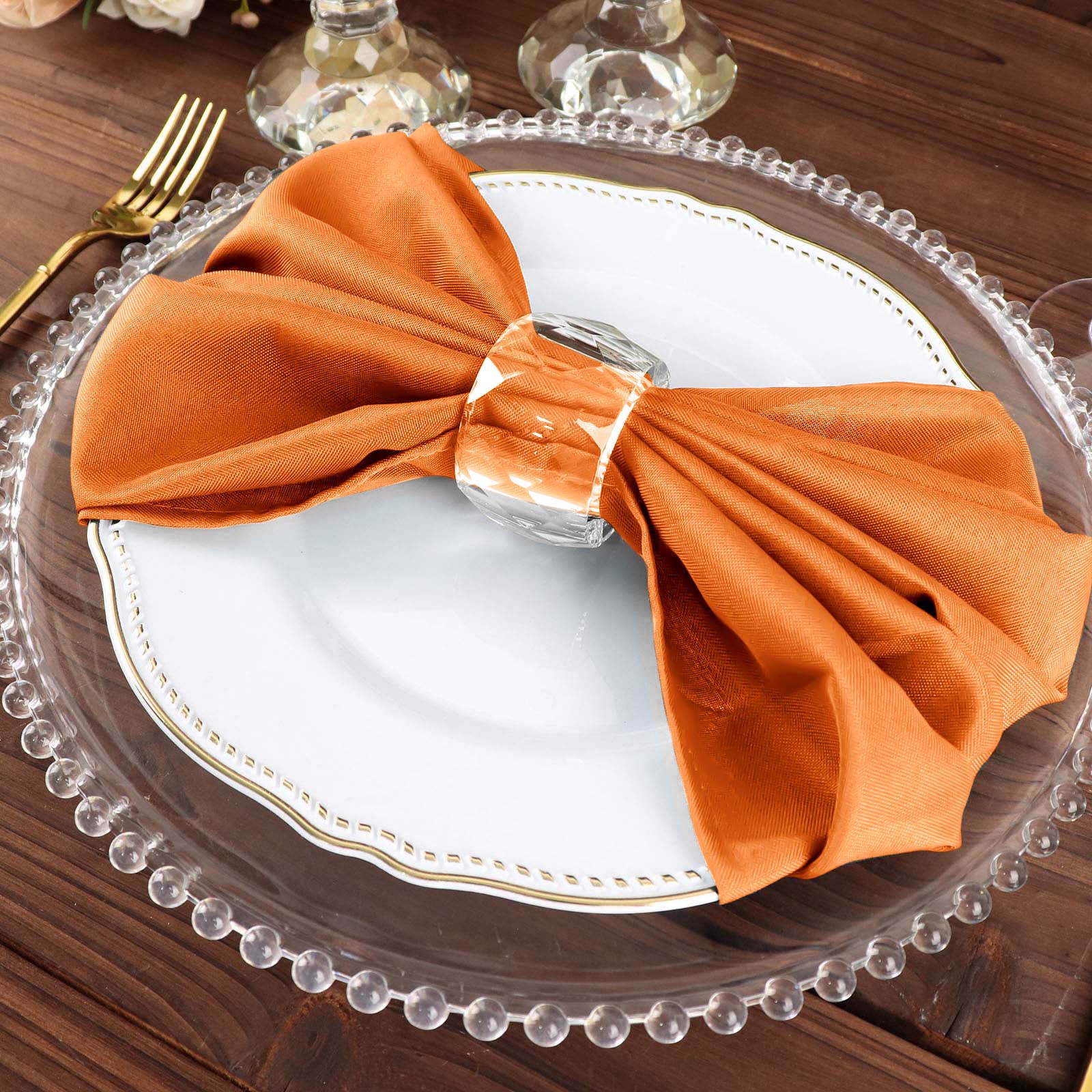 5 Pack Polyester 20"x20" Napkins Orange - Wrinkle Resistant & Easy Care Cloth Napkins