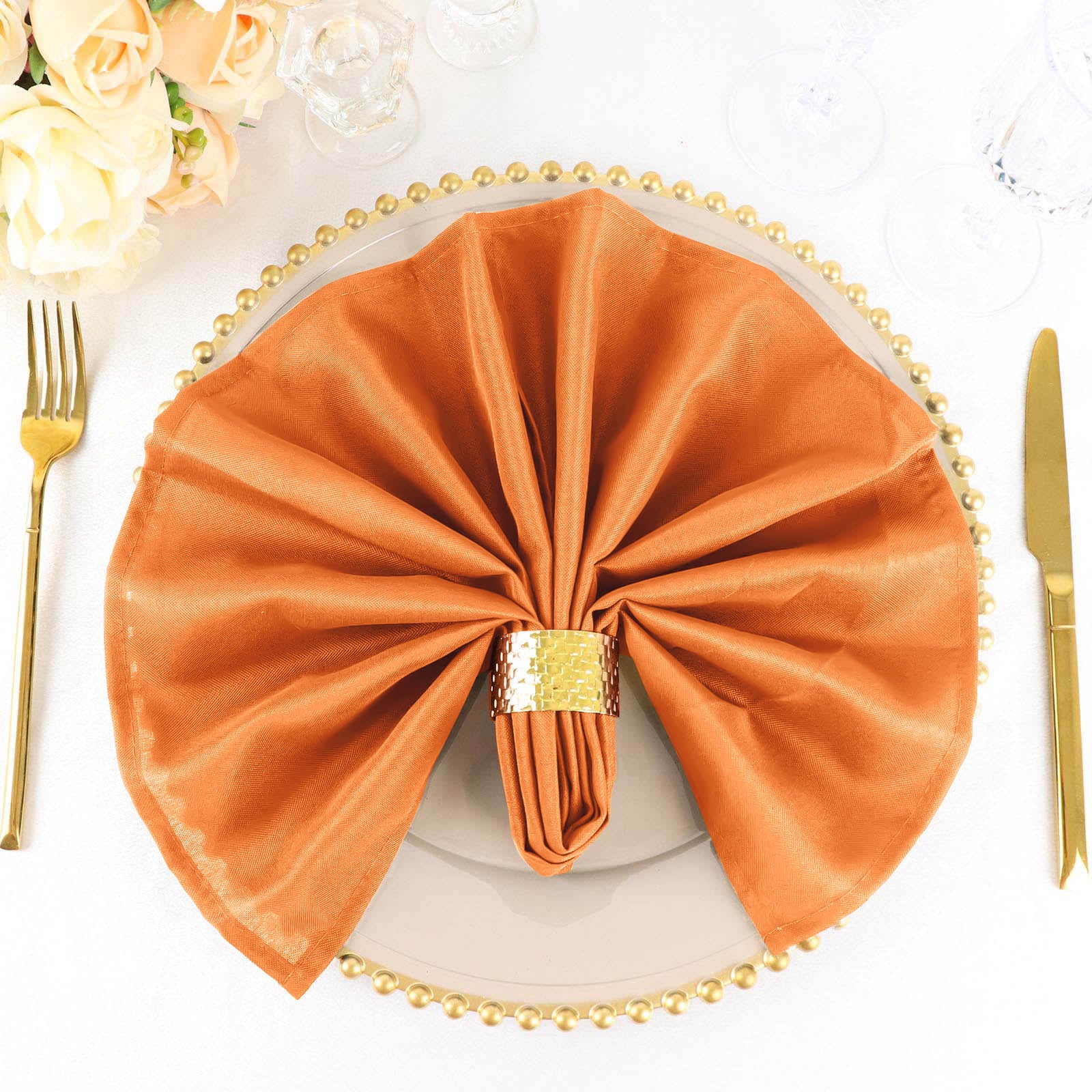 5 Pack Polyester 20"x20" Napkins Orange - Wrinkle Resistant & Easy Care Cloth Napkins