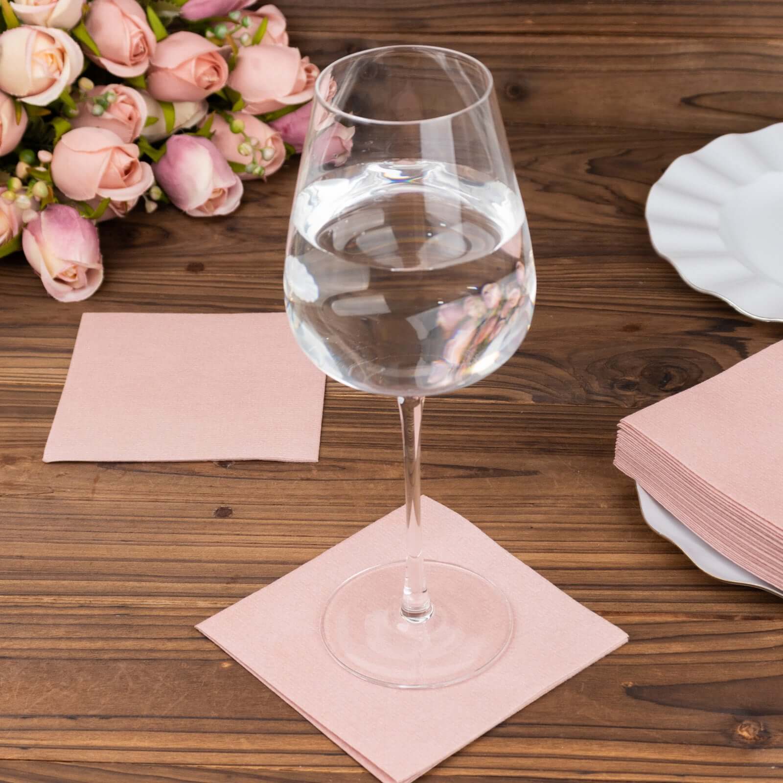 20-Pack Paper Linen-Like Cocktail Napkins Dusty Rose - Disposable 5"x5" Airlaid Soft Napkins