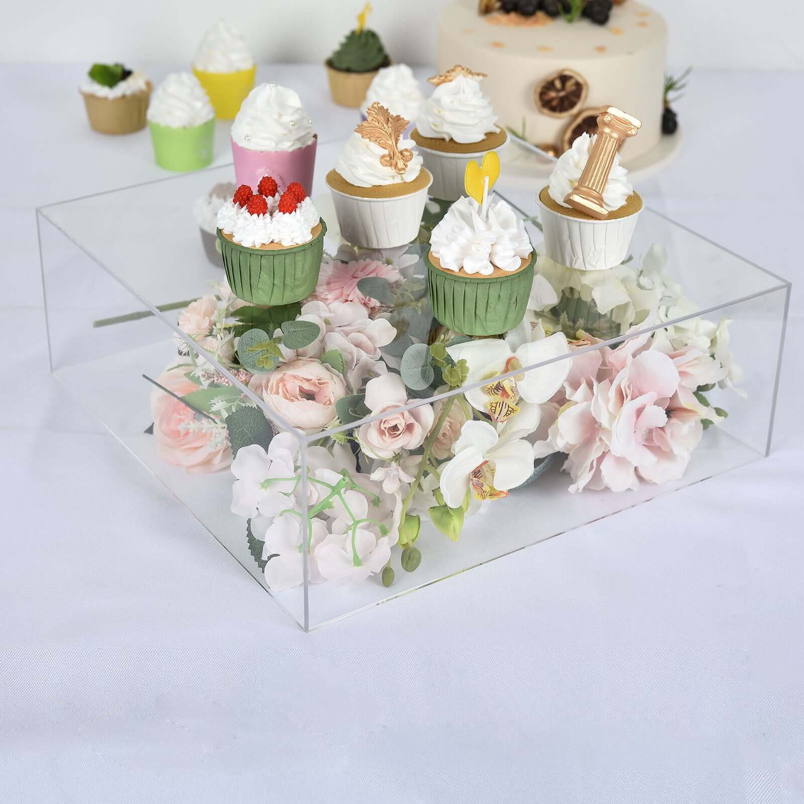 Acrylic Cake Box Stand Pedestal Riser Transparent Clear - Display for Desserts and Events 14"x14"